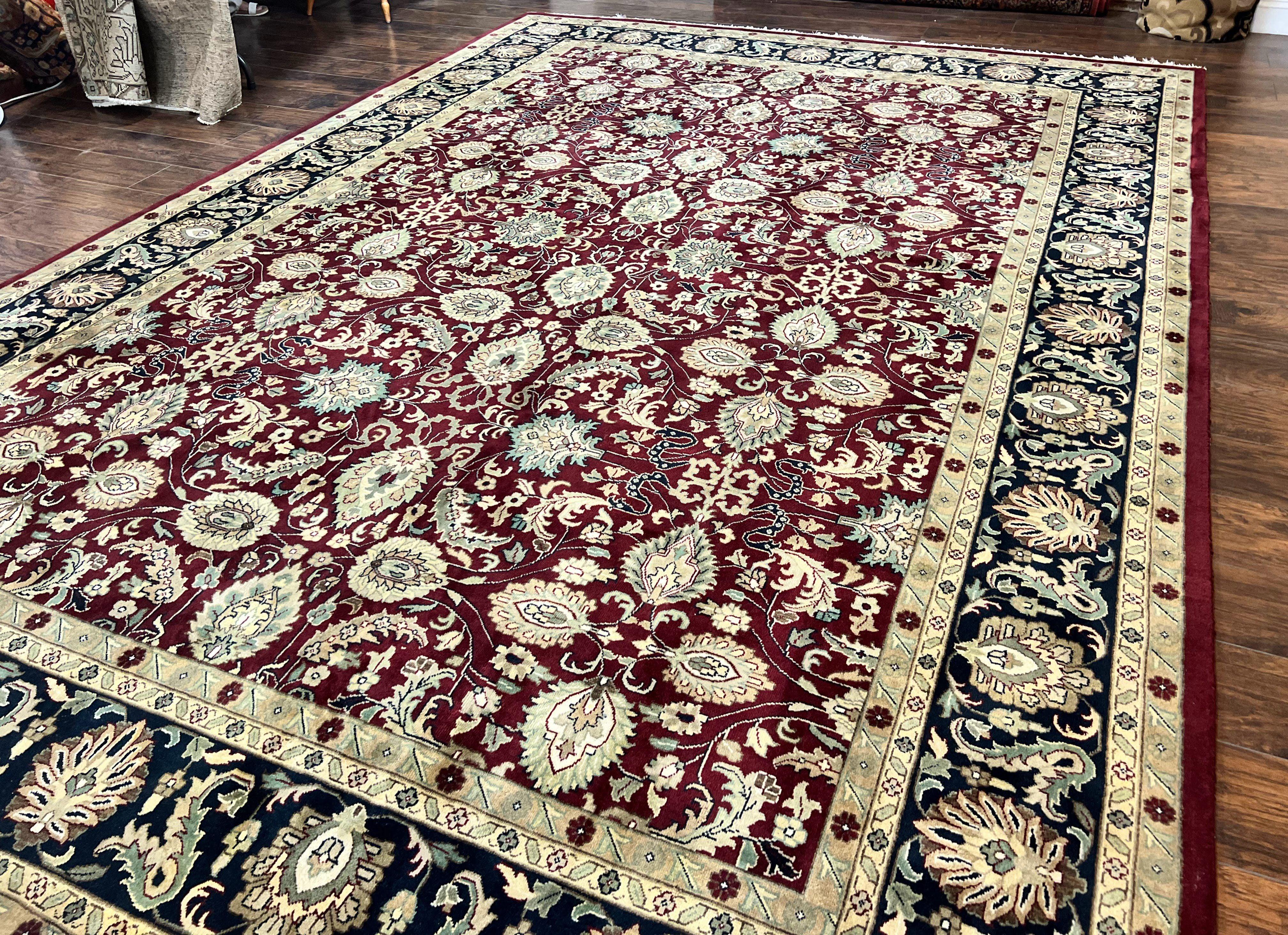 Indo Persian Rug 10x14, Floral Allover, Maroon, Handmade Hand Knotted VIntage Wool Rug, Large Oriental Carpet - Image 2