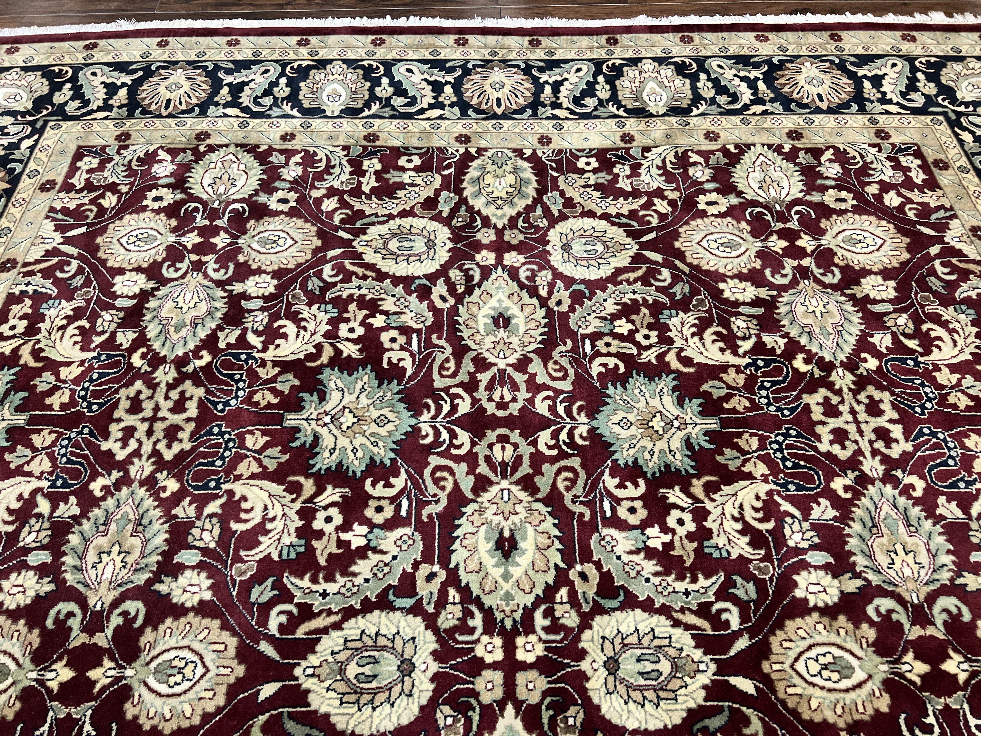 Indo Persian Rug 10x14, Floral Allover, Maroon, Handmade Hand Knotted VIntage Wool Rug, Large Oriental Carpet - Image 3