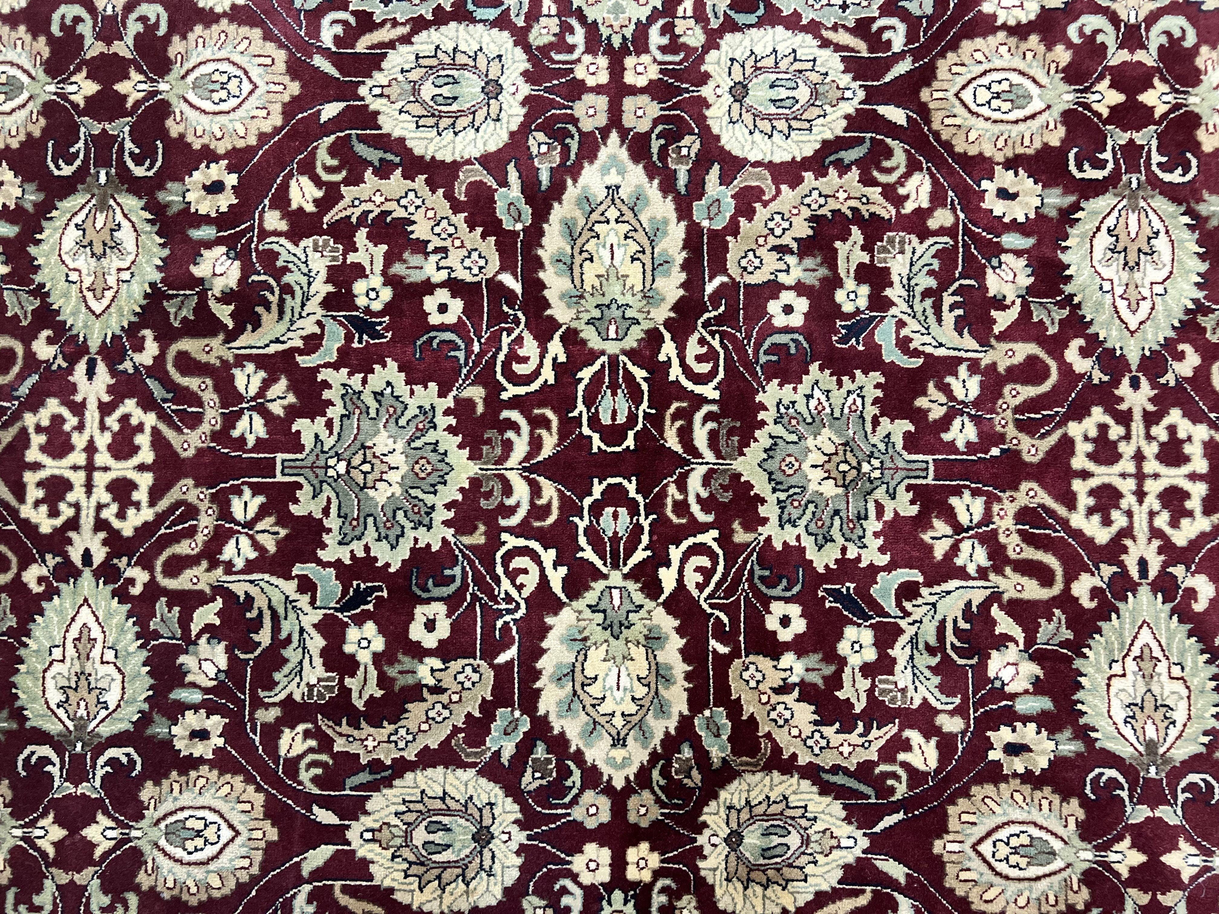 Indo Persian Rug 10x14, Floral Allover, Maroon, Handmade Hand Knotted VIntage Wool Rug, Large Oriental Carpet - Image 4