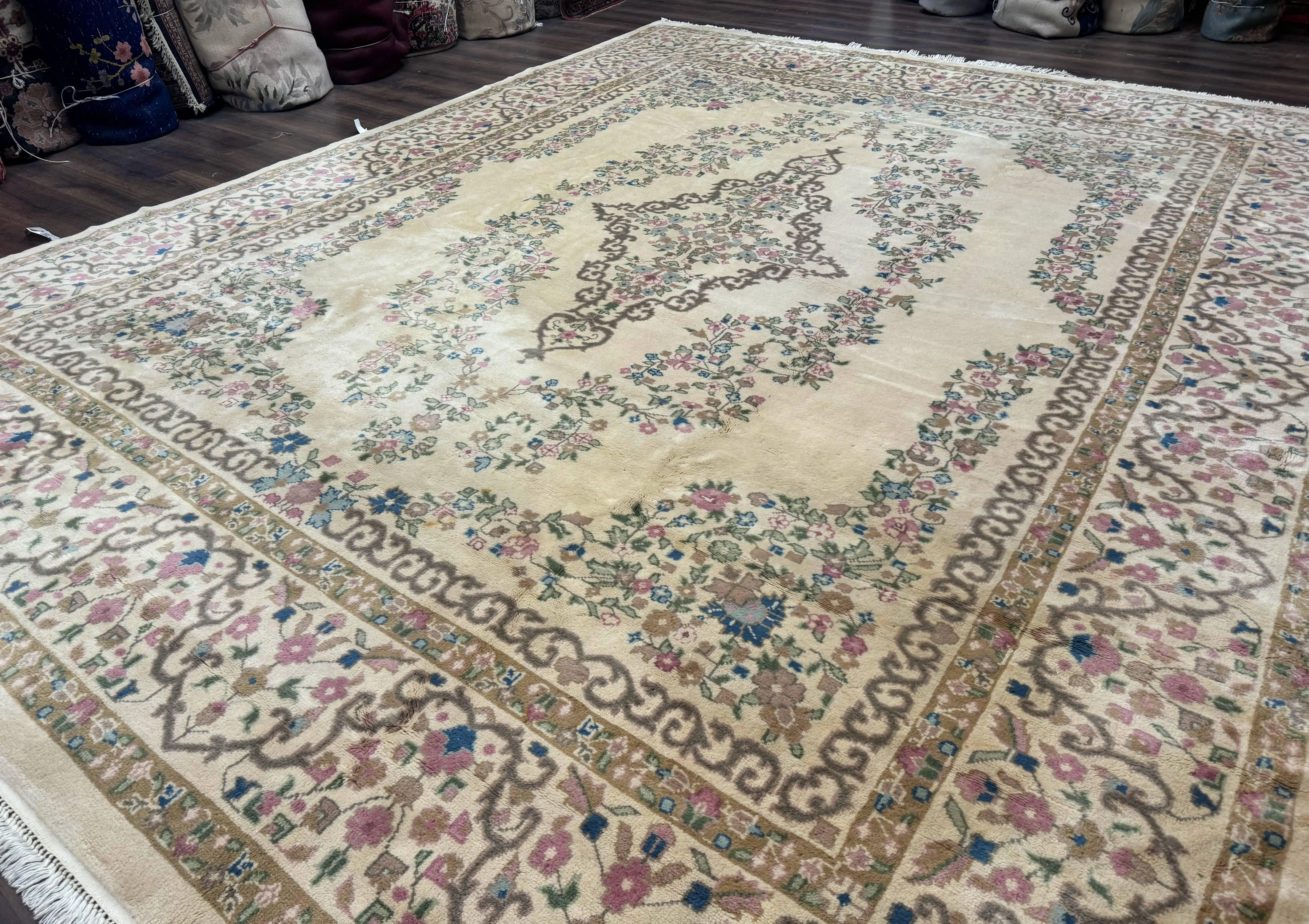 Indo Persian Rug 12x15, Palace Sized Carpet, Oversized Wool Handmade Rug, Kerman Rug, Semi Open Field, Pande Cameron Rug, Beige - Image 2