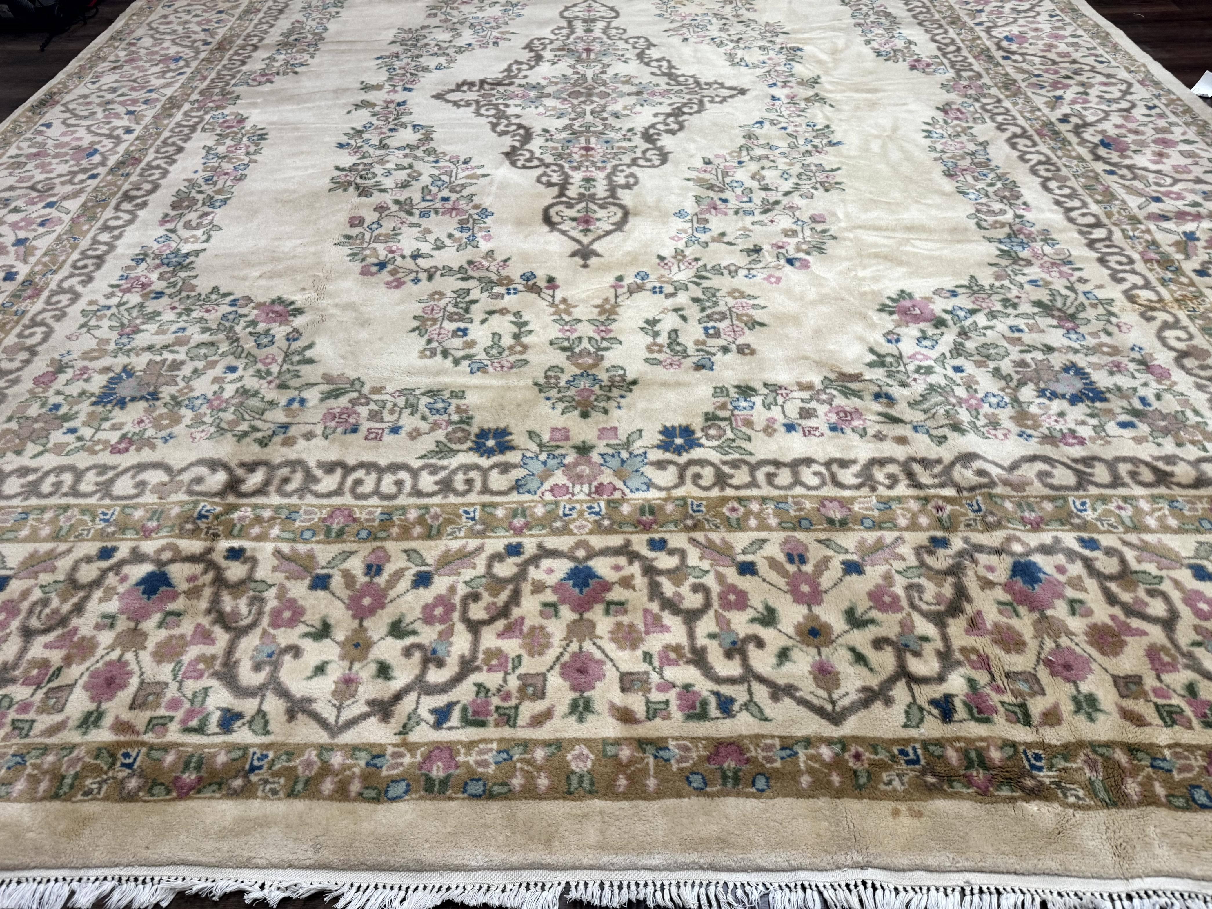 Indo Persian Rug 12x15, Palace Sized Carpet, Oversized Wool Handmade Rug, Kerman Rug, Semi Open Field, Pande Cameron Rug, Beige - Image 5