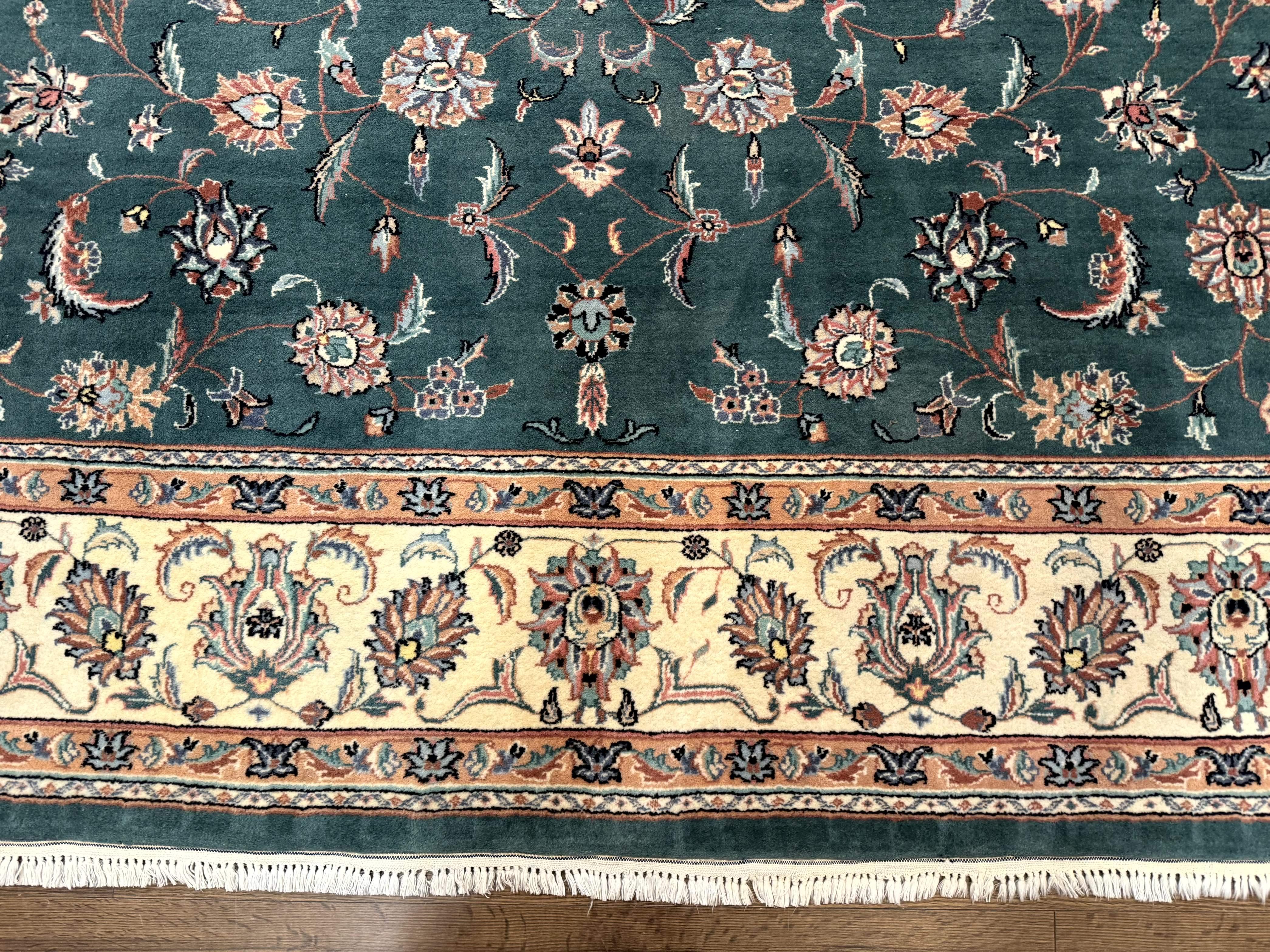 Indo Persian Rug 8x10, Green and Beige Oriental Carpet, Traditional Wool Area Rug, Floral Allover Pattern - Image 5