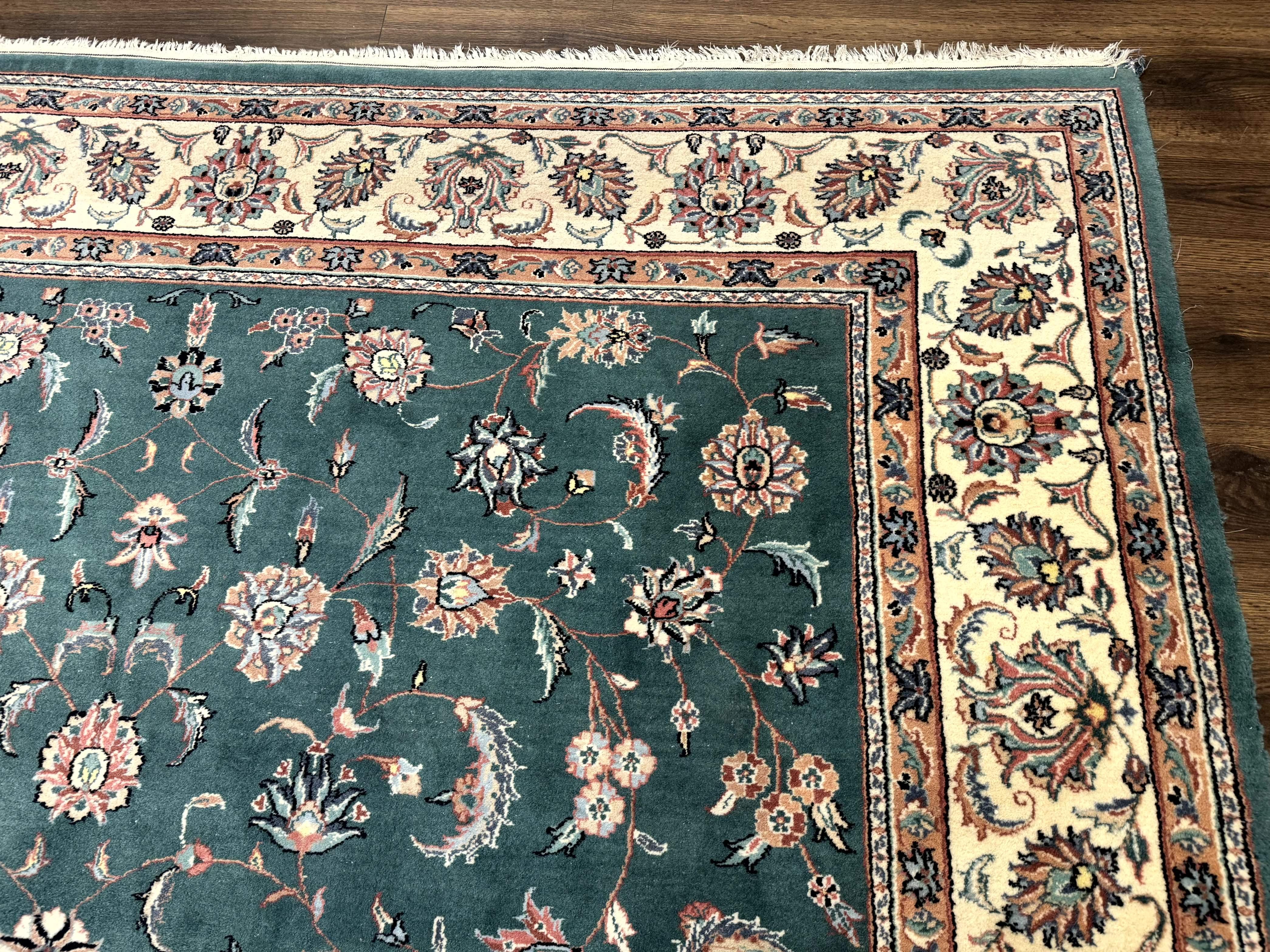 Indo Persian Rug 8x10, Green and Beige Oriental Carpet, Traditional Wool Area Rug, Floral Allover Pattern - Image 7