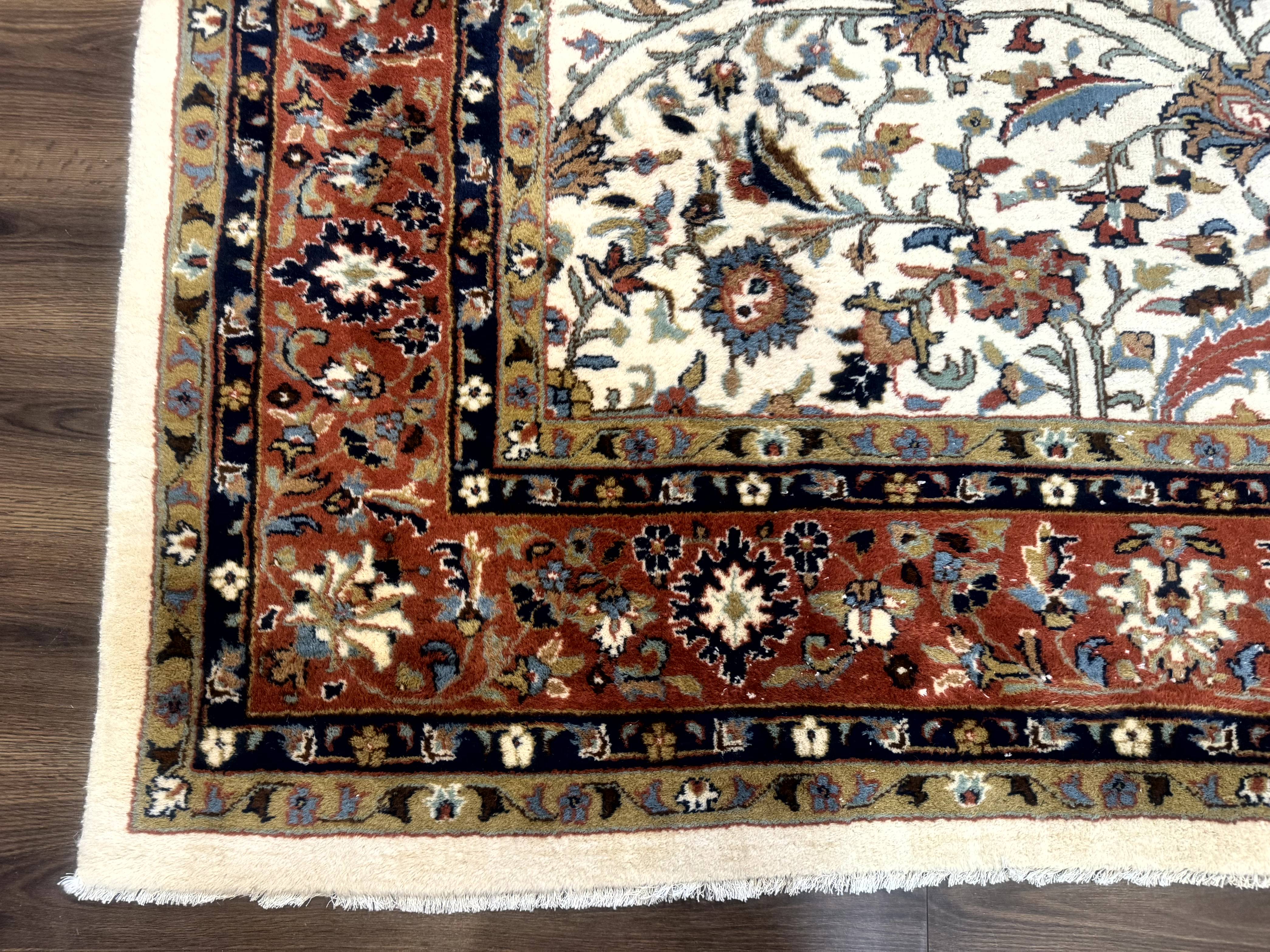 Indo Persian Rug 9x12, Ivory and Red, Traditional Wool Oriental Carpet - Image 8