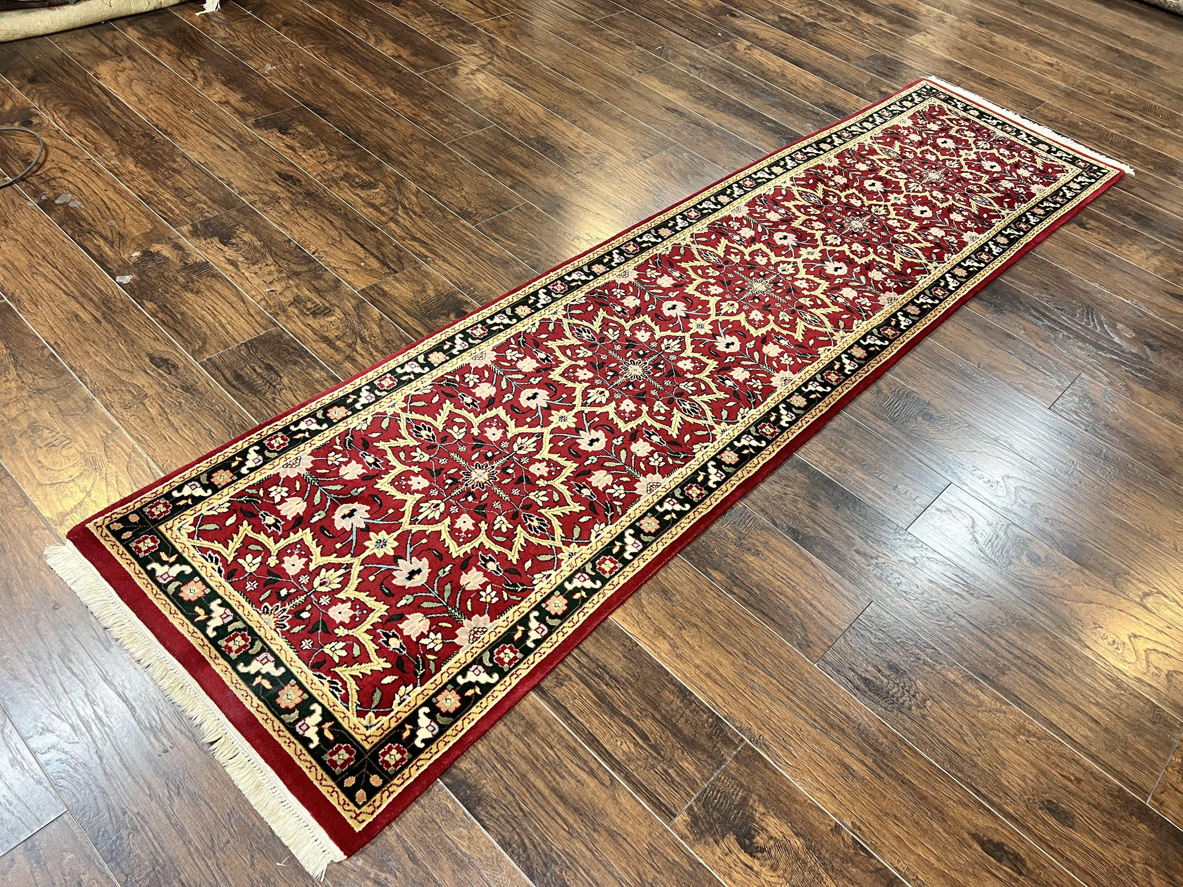 Indo Persian Runner Rug 2.6 x 10, Floral Hand Knotted Wool Hallway Rug, Red - Image 2