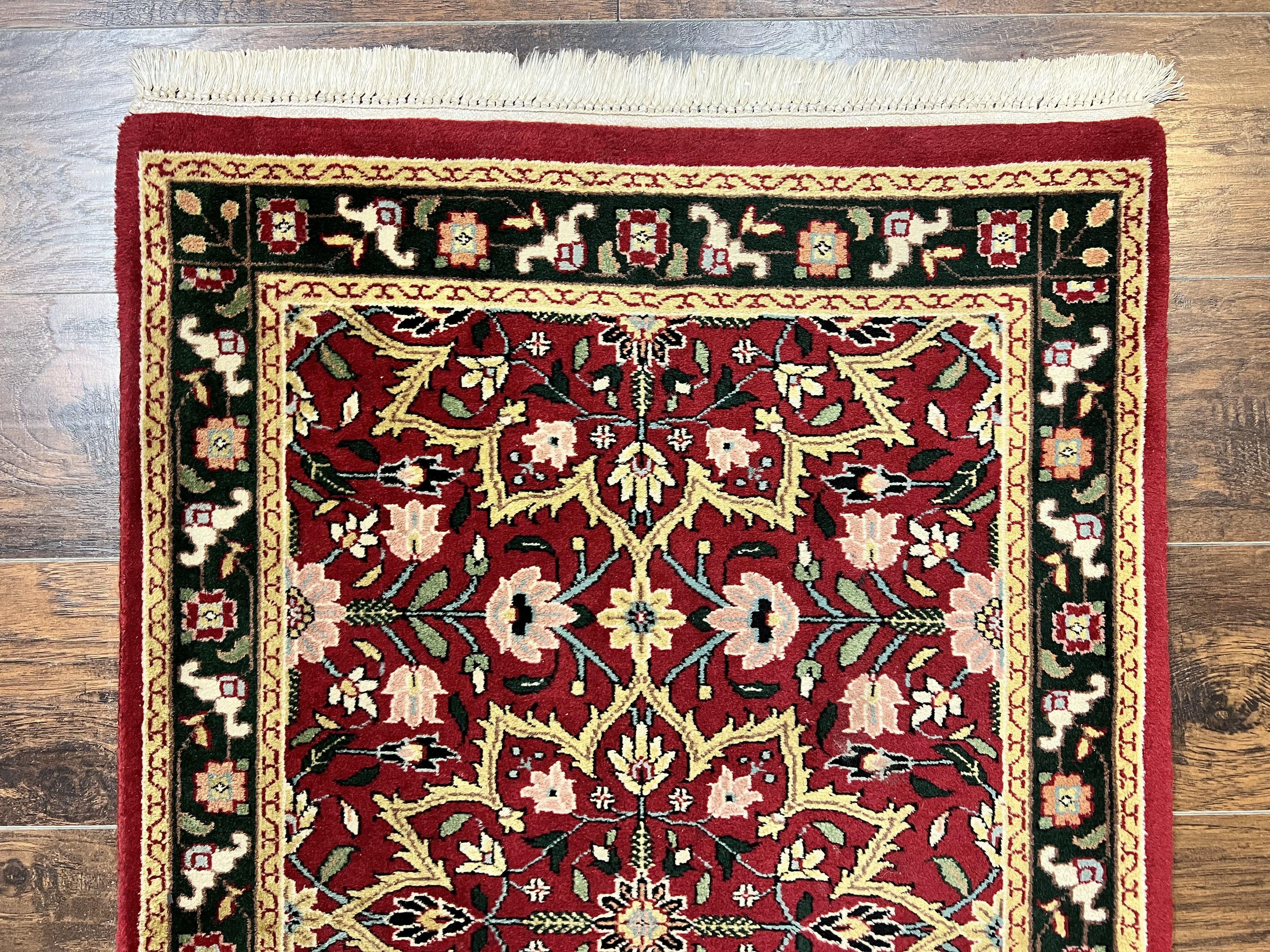 Indo Persian Runner Rug 2.6 x 10, Floral Hand Knotted Wool Hallway Rug, Red - Image 3