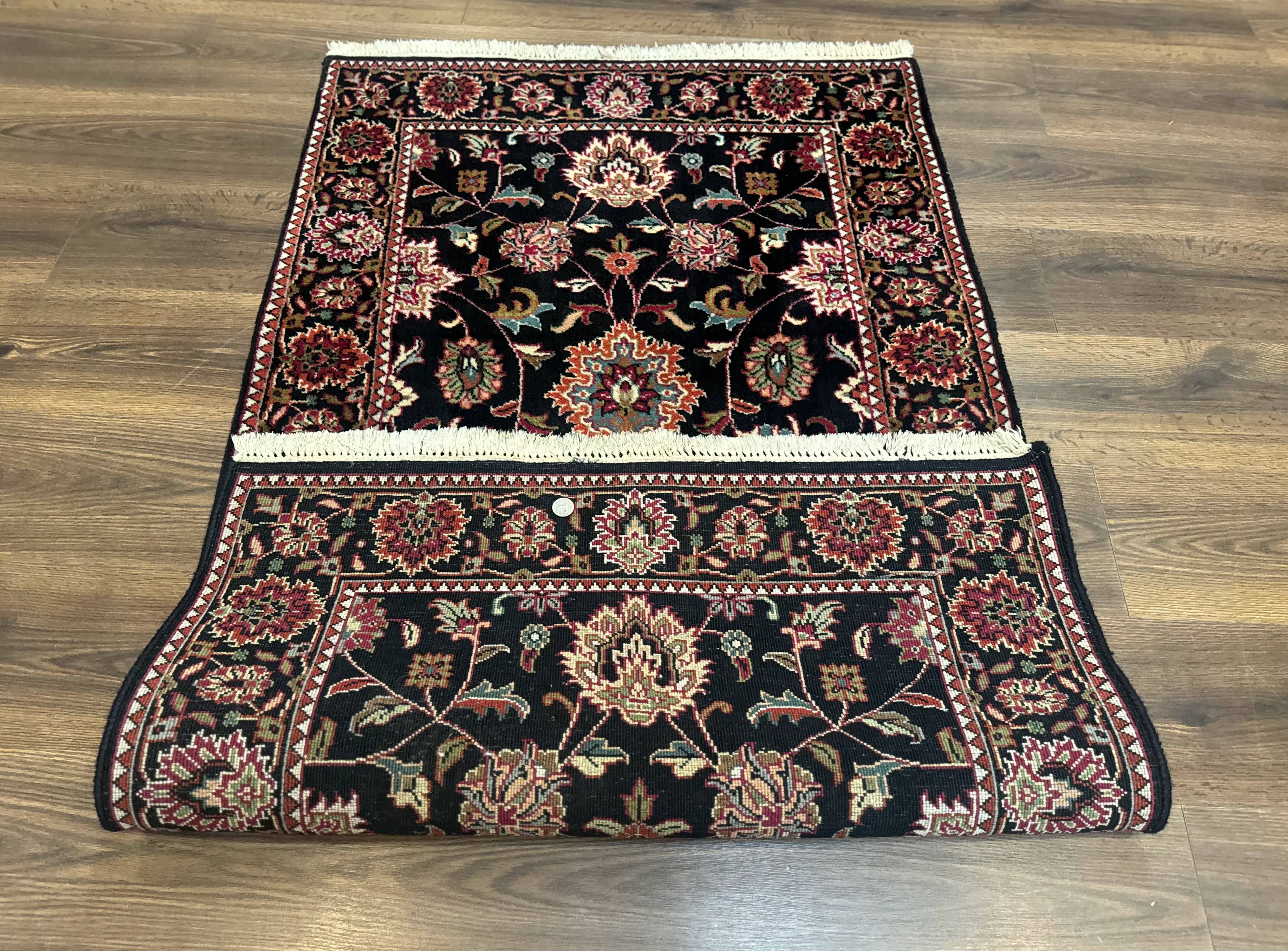 Indo Persian Sarouk Rug 3x5, Black Traditional Oriental Carpet - Image 11