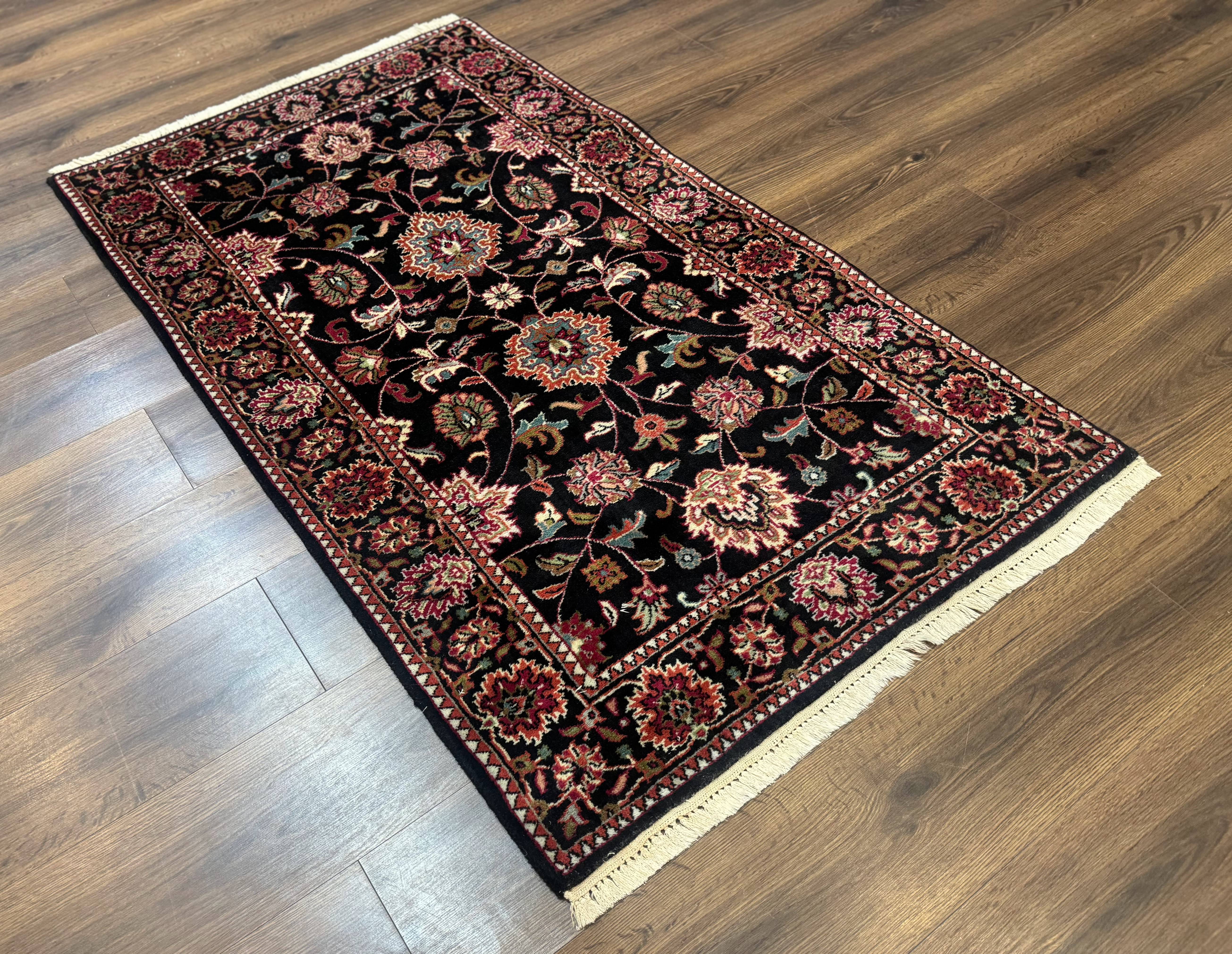 Indo Persian Sarouk Rug 3x5, Black Traditional Oriental Carpet - Image 12