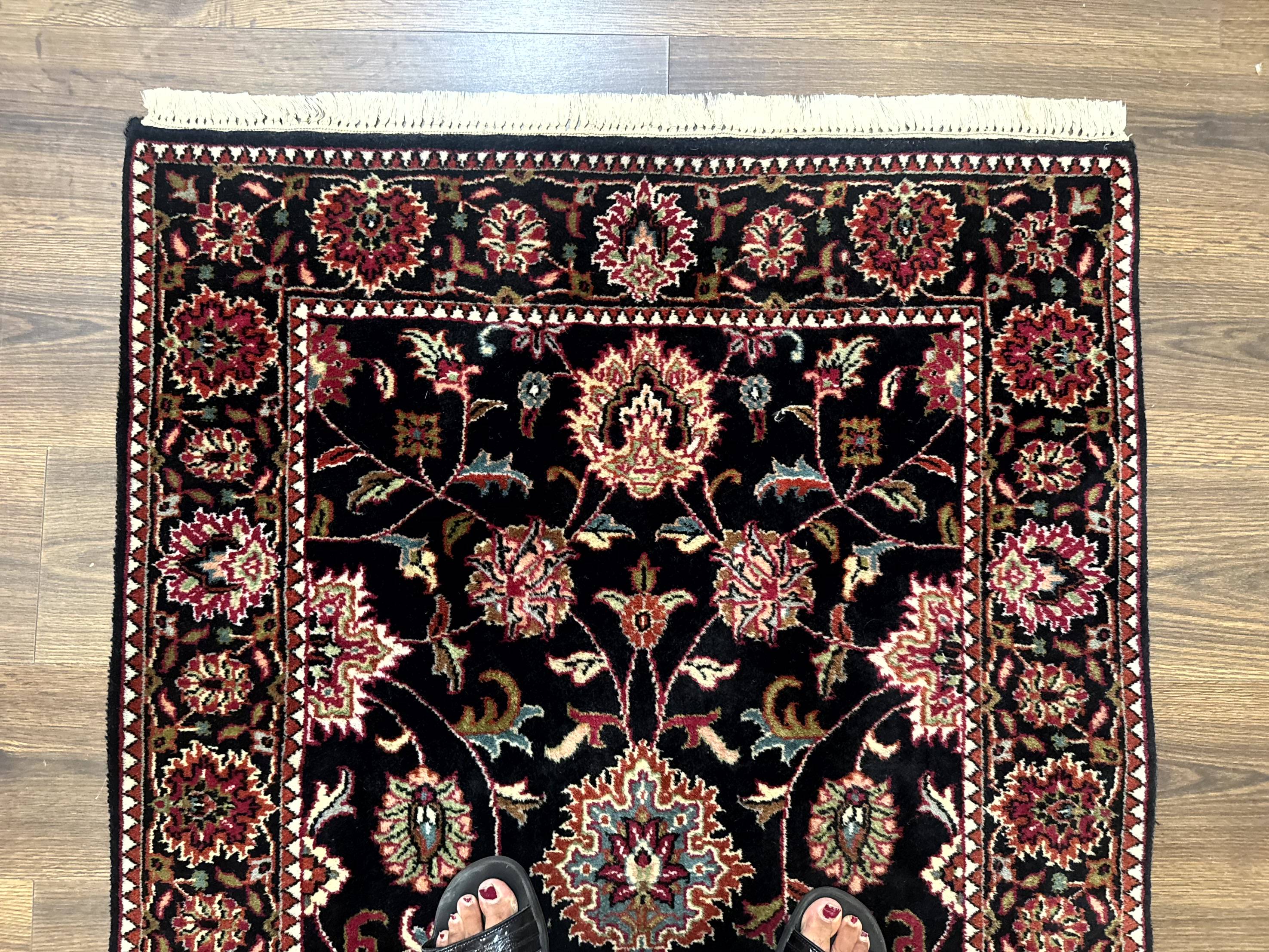 Indo Persian Sarouk Rug 3x5, Black Traditional Oriental Carpet - Image 3