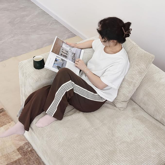 Kanso Corduroy Modular Bouclé Cloud Couch - Beige - 2-Seater Sectional Sofa with Ottoman - Image 6
