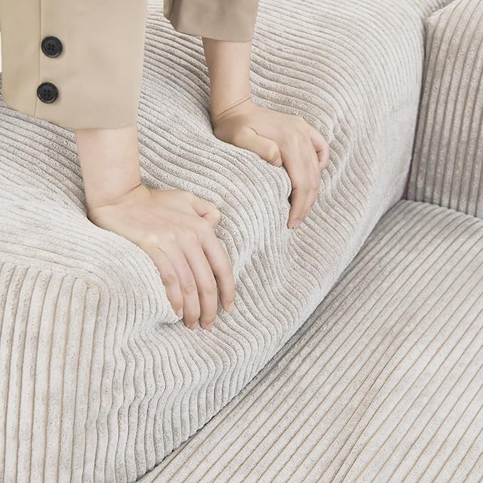 Kanso Corduroy Modular Bouclé Cloud Couch - Beige - 3-Seater Sectional Sofa with 2 Ottomans - Image 4