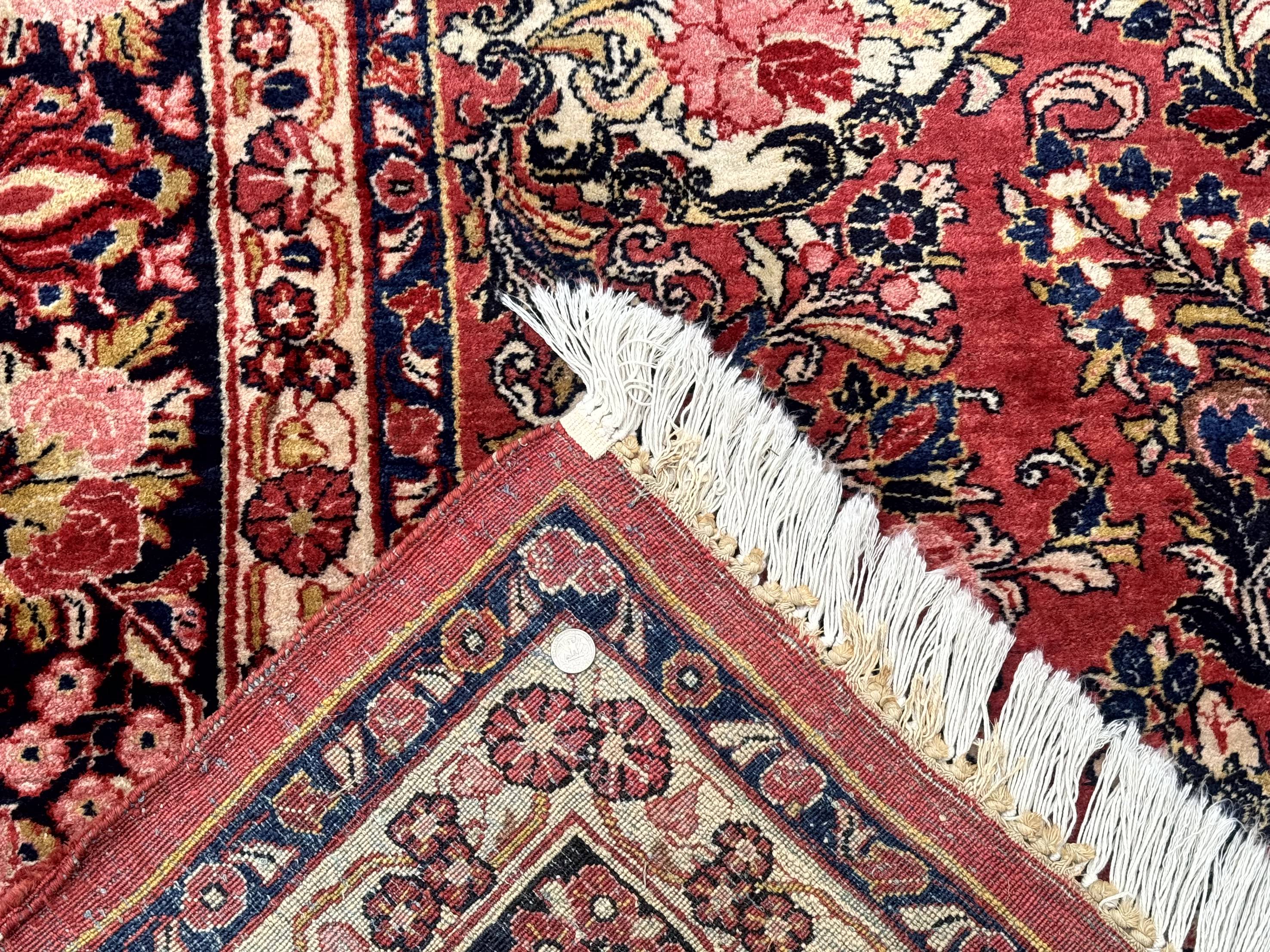 Large Antique Persian Sarouk Rug 11x18, Red, Floral Allover, Palace Size Wool Handmade Carpet - Image 10
