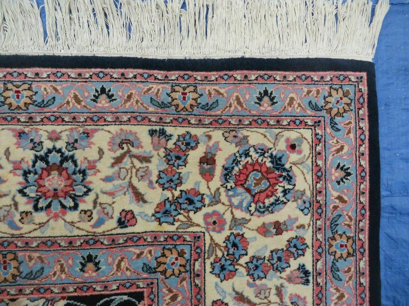 Large Indo Persian Rug 10x14, Wool Hand-Knotted Carpet, Navy Blue Ivory - Image 6
