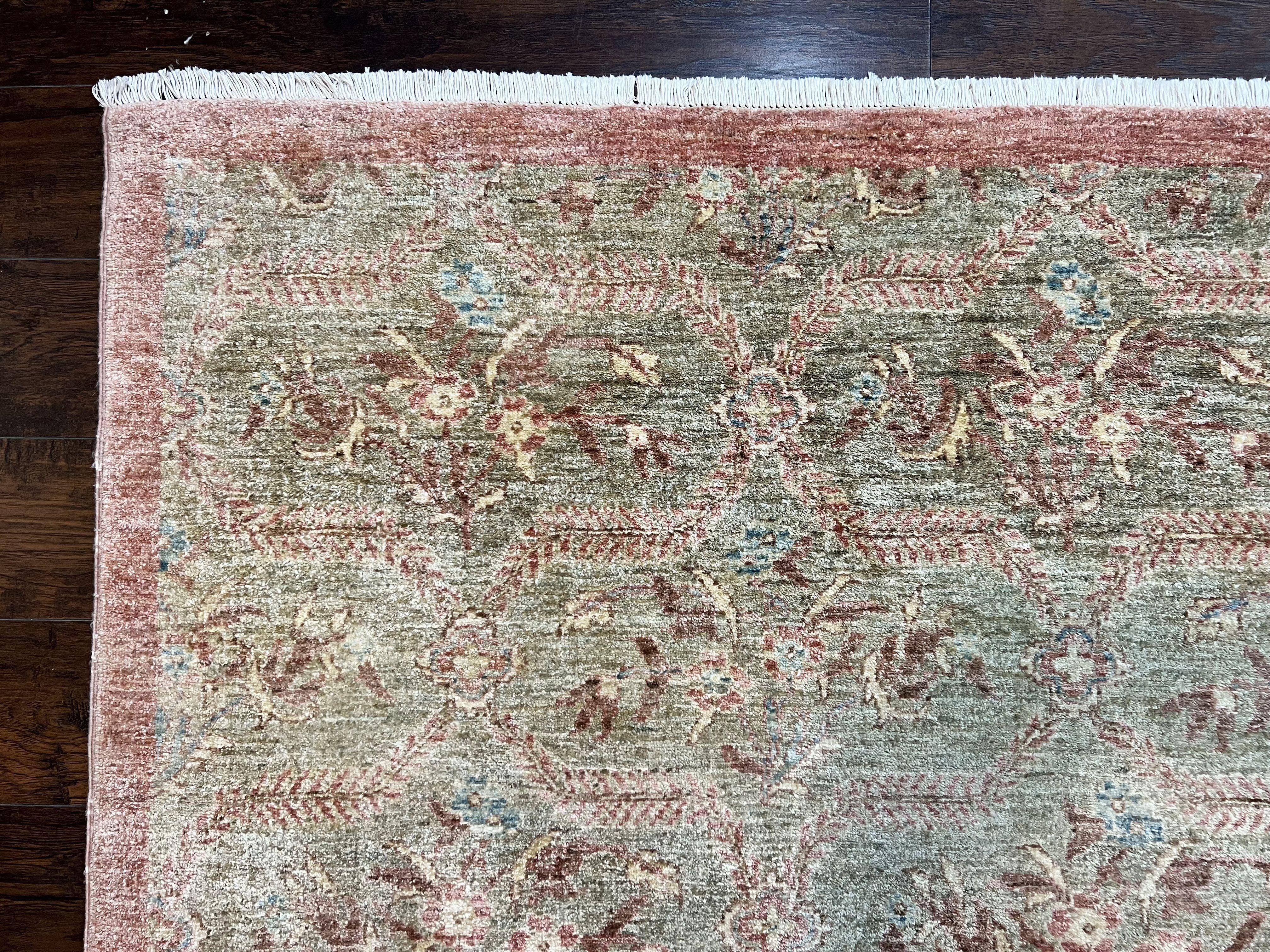 Large Modern Pakistani Rug 9x12, Handmade Wool Carpet, Peshawar Rug, Hand Knotted Oriental Rug, Contemporary, Floral, Light Green - Image 6
