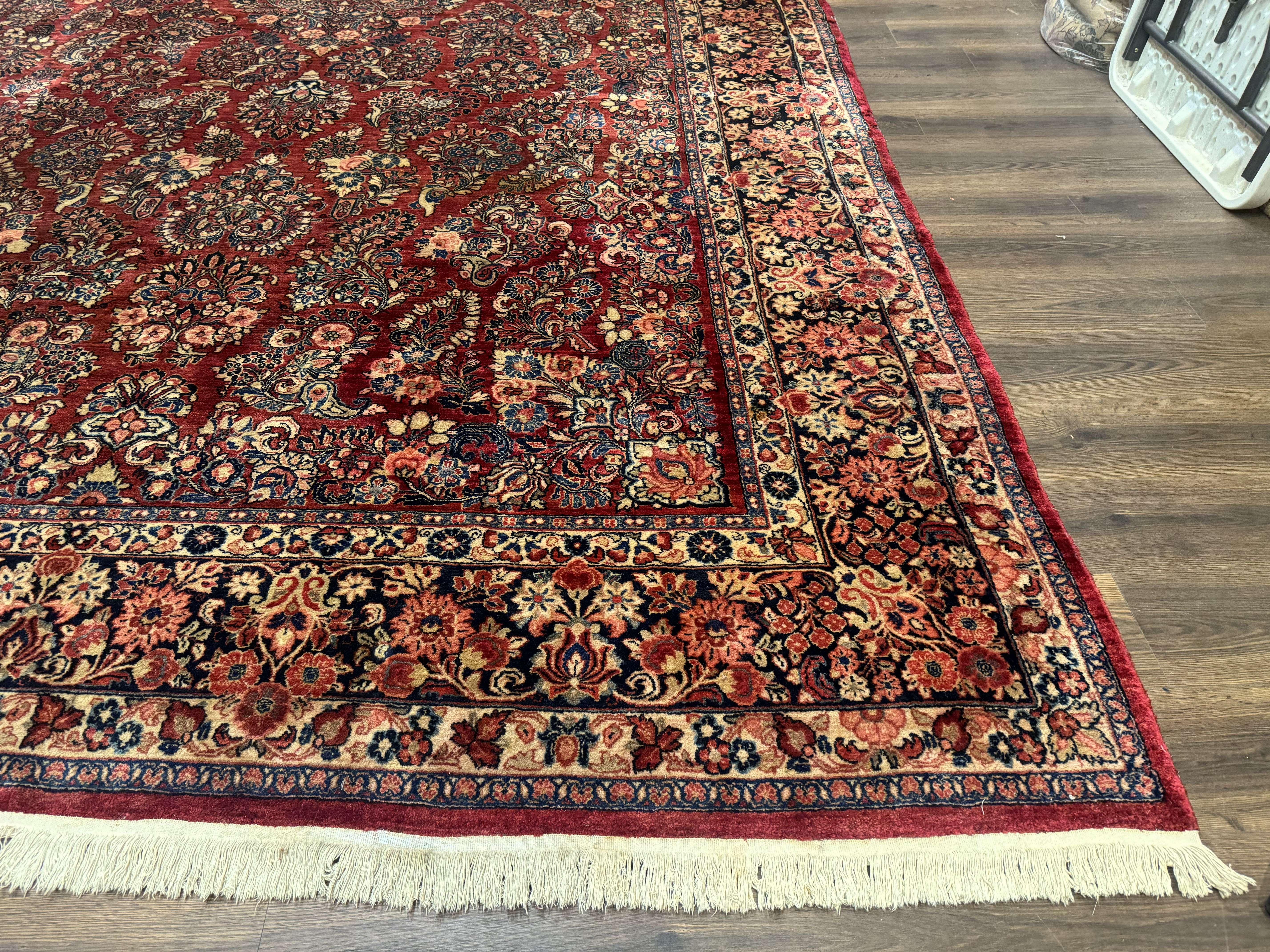 Large Persian Sarouk Rug 10x17, Palace Size Antique Persian Carpet, Red, Floral Allover, Traditional Persian Rug, Oversize Handmade Wool Rug - Image 9