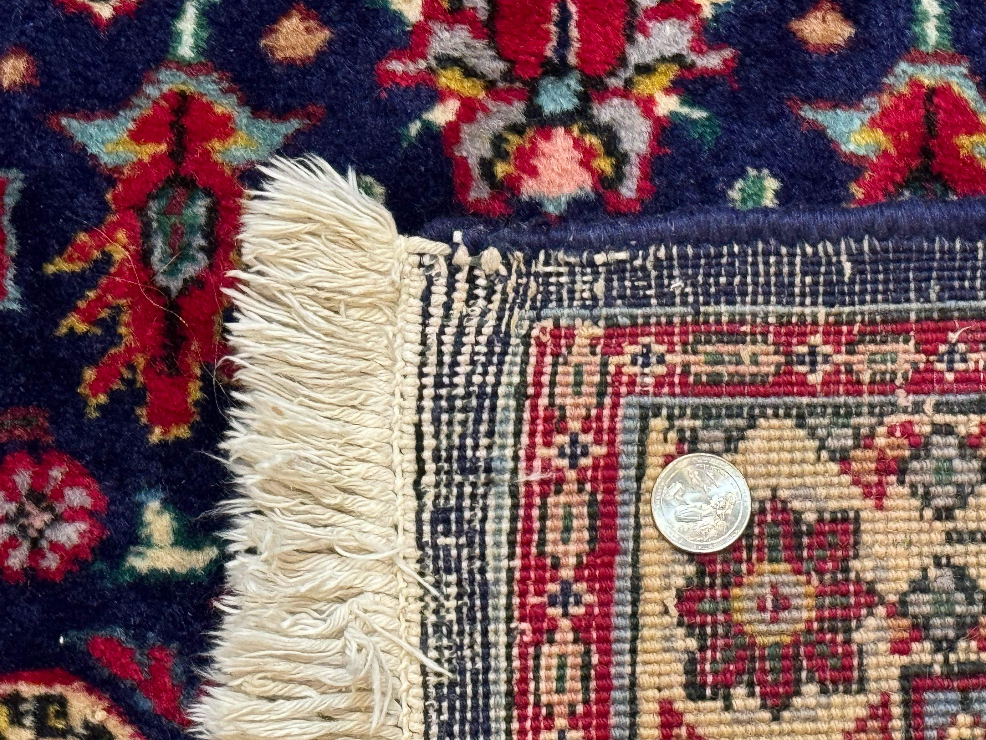 Large Persian Tabriz Rug 10x16, Navy Blue and Red, Allover Pattern, Vintage Hand Knotted Wool Carpet - Image 10