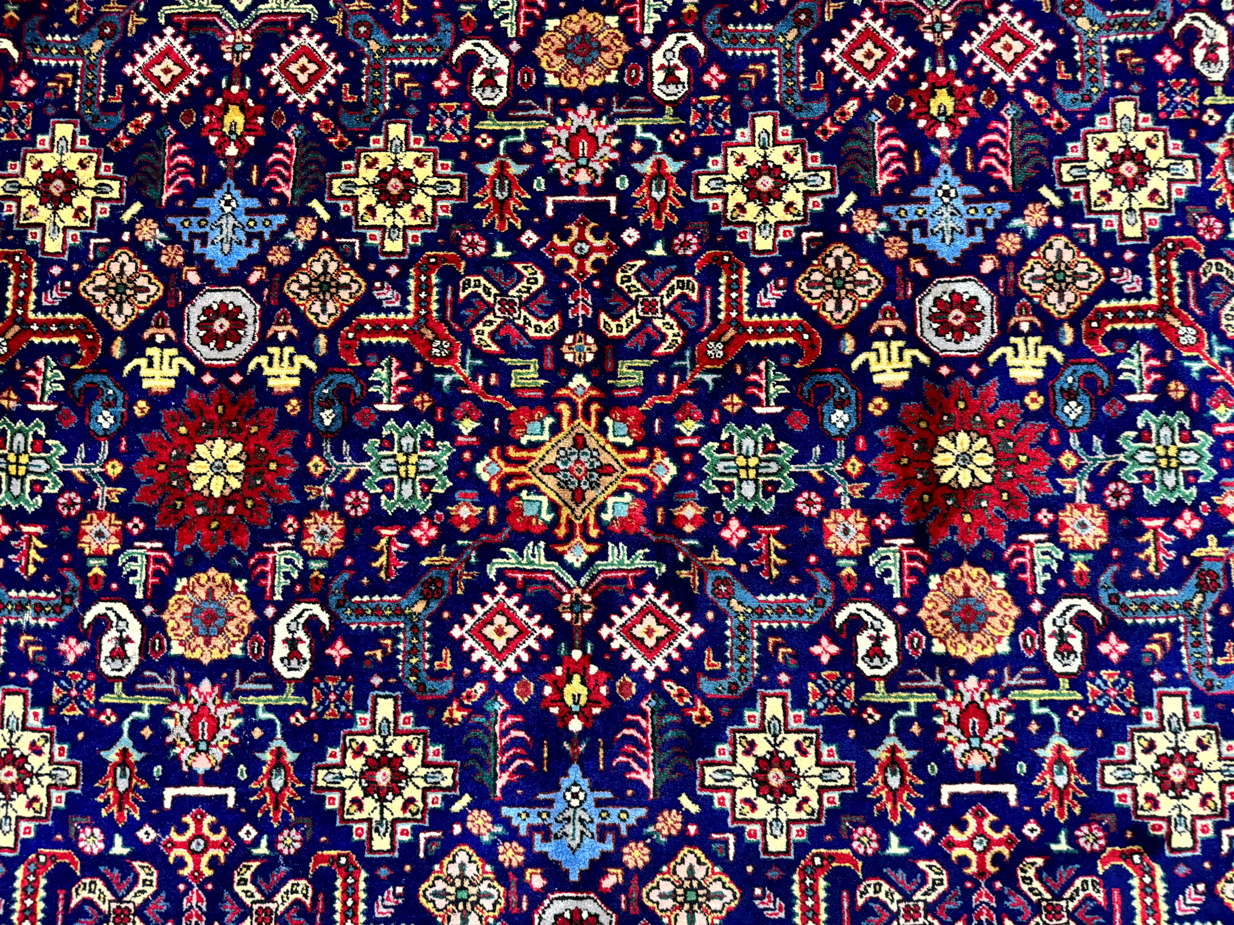 Large Persian Tabriz Rug 10x16, Navy Blue and Red, Allover Pattern, Vintage Hand Knotted Wool Carpet - Image 4