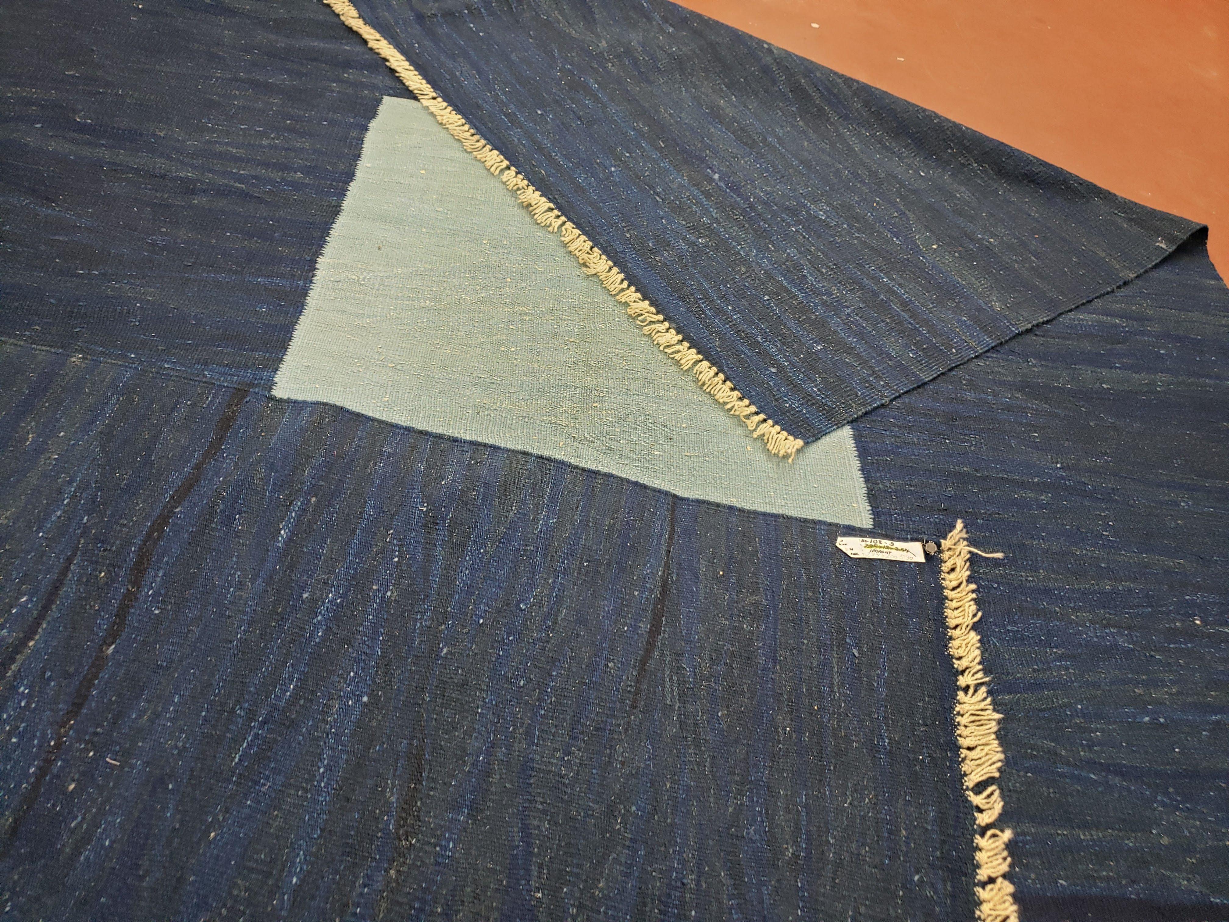 Large Blue Turkish Kilim Rug 7x10, Handmade, Wool - Image 10