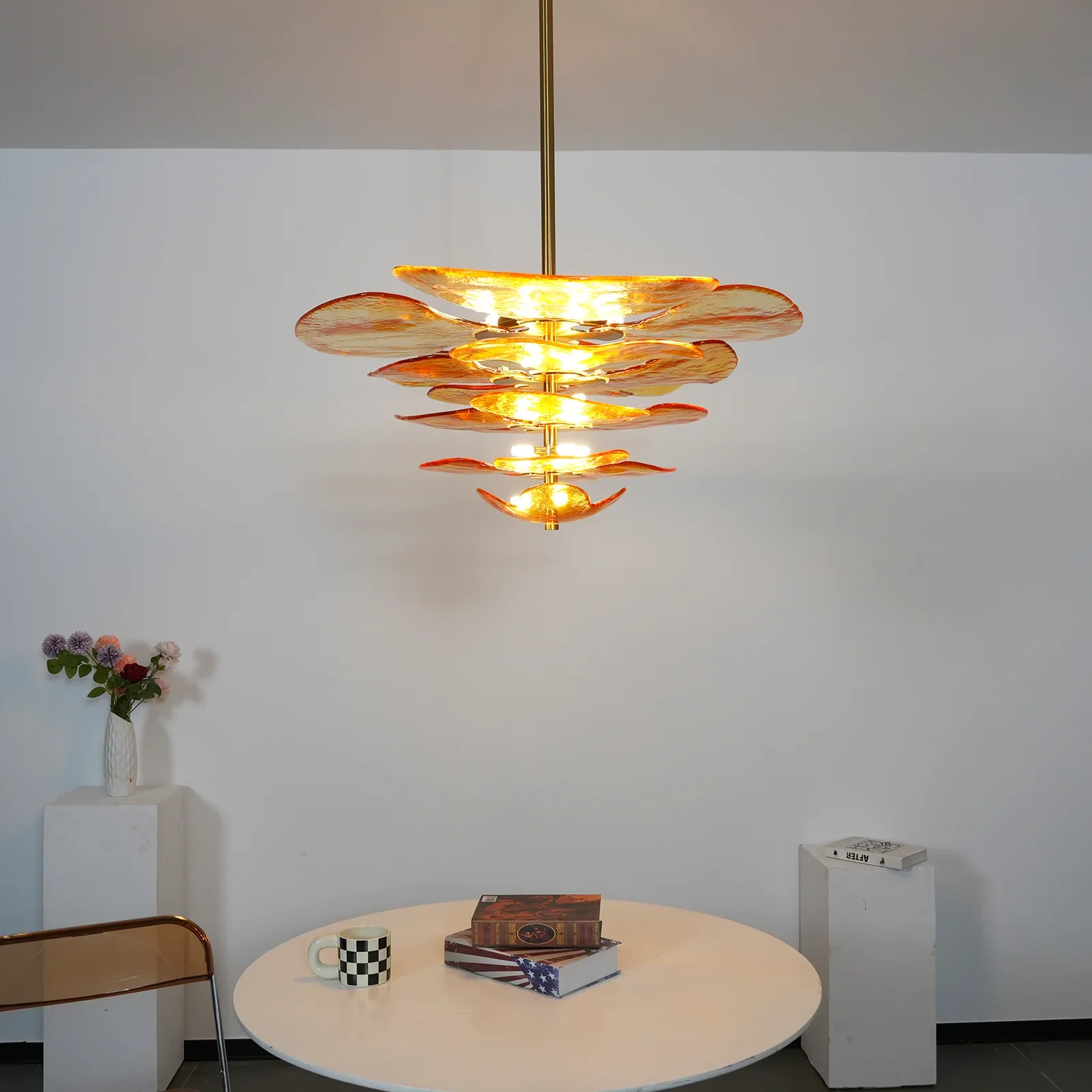 Leaf-Shaped Amber Textured Glass Chandelier - Image 11