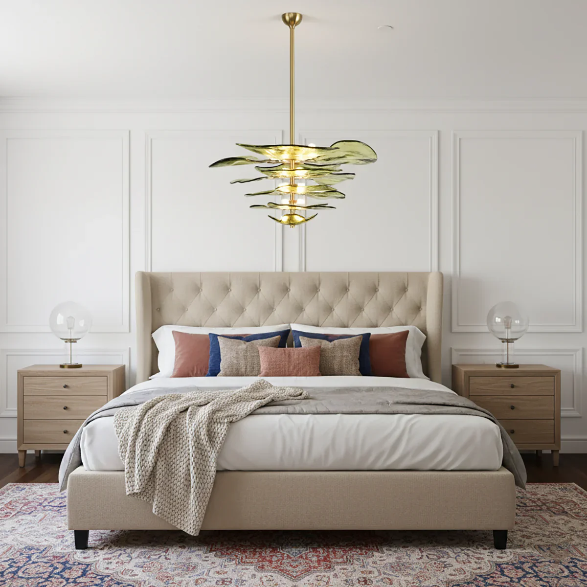 Leaf Shaped Green Textured Glass Chandelier - Image 3