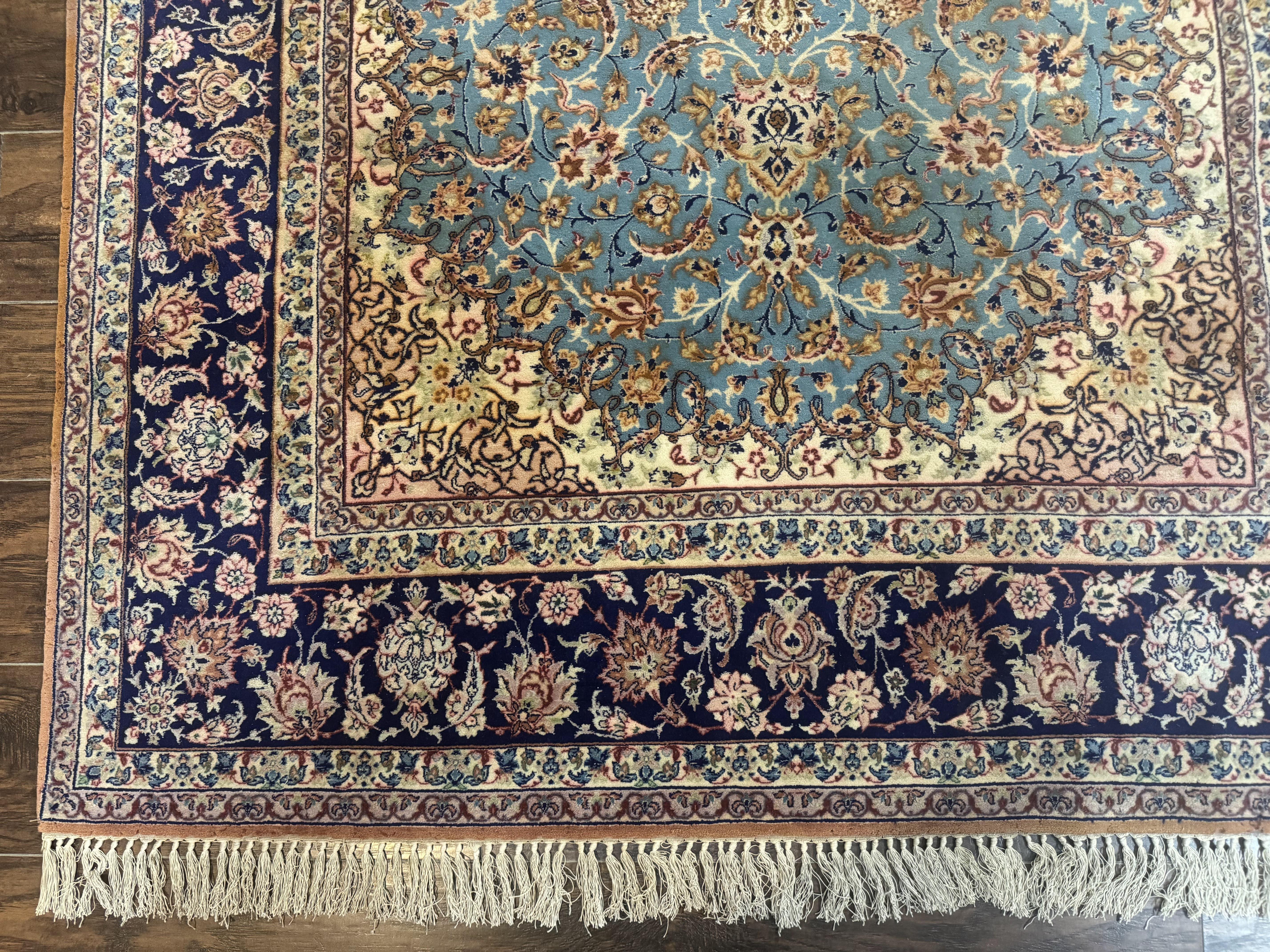 Light Blue Persian Isfahan Rug 5x8, Floral Medallion, Wool on Silk Foundation, Very Fine 530 KPSI, Handmade Carpet - Image 8
