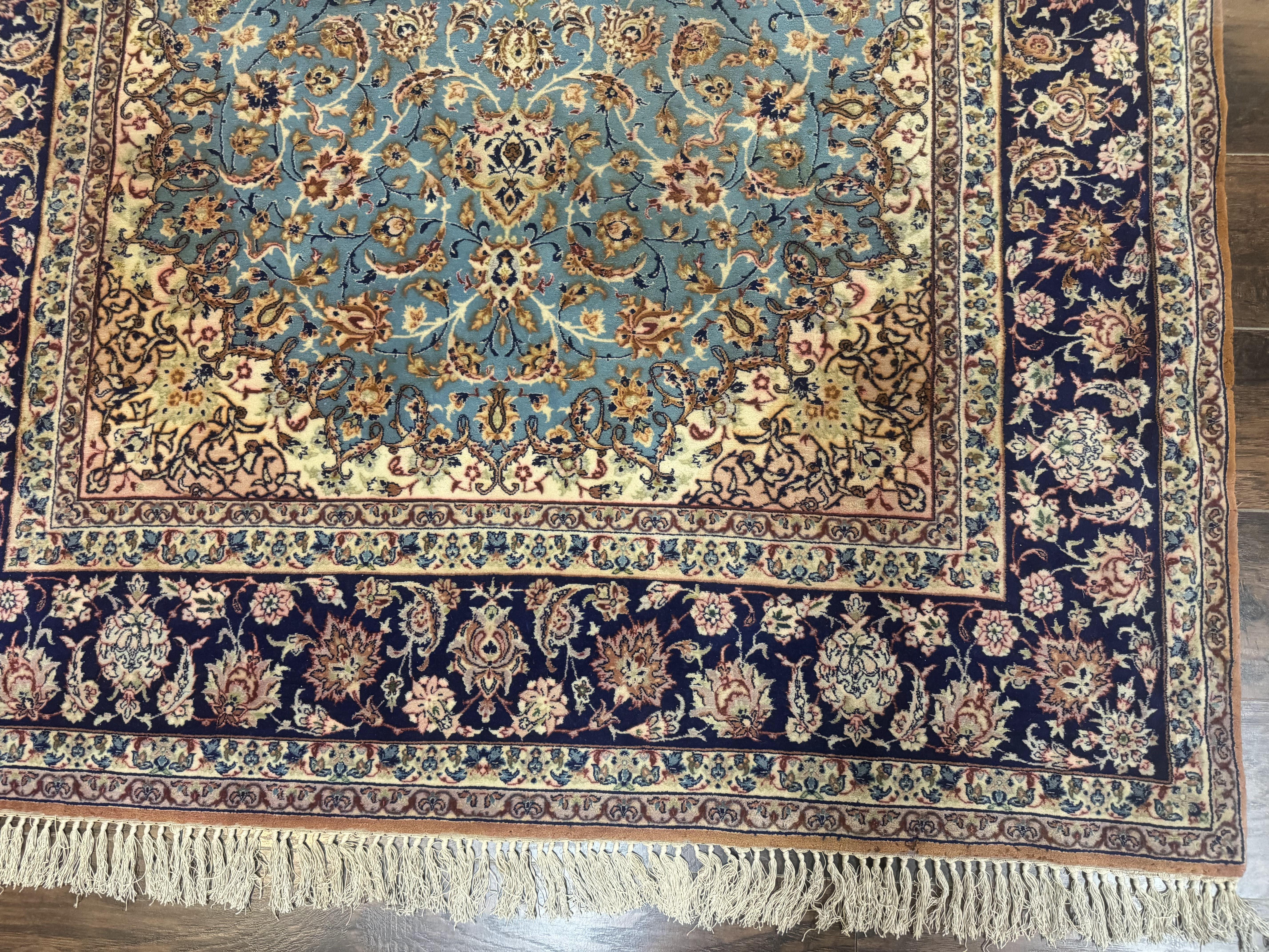 Light Blue Persian Isfahan Rug 5x8, Floral Medallion, Wool on Silk Foundation, Very Fine 530 KPSI, Handmade Carpet - Image 9