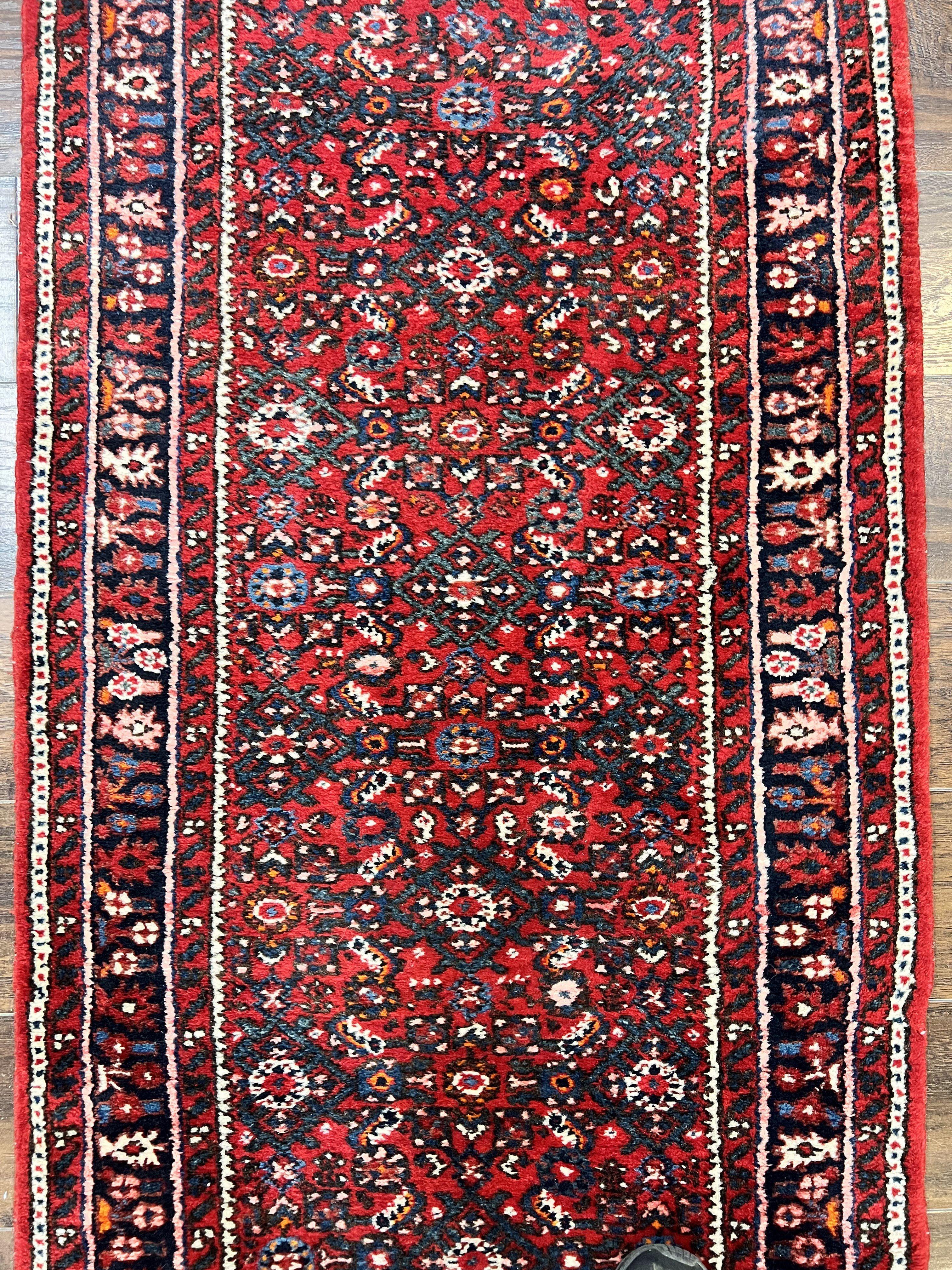 Long Persian Runner Rug 2.9 x 17, Red Handmade Wool Rug for Hallway, Antique Persian Carpet, 17ft Runner, Persian Hamadan Dargazine Rug - Image 3