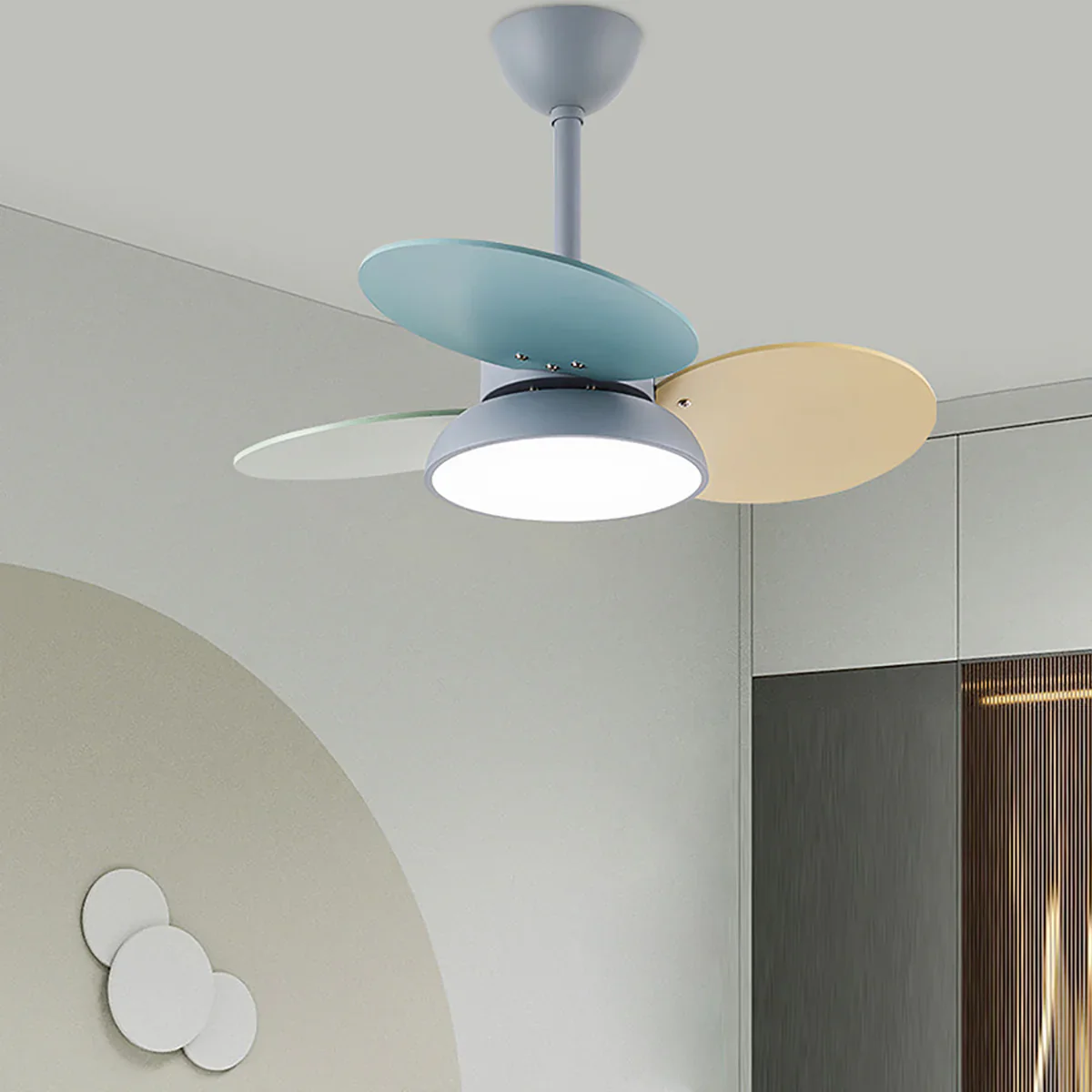 Macaron Colorful Round Ceiling Fan Light - Image 12