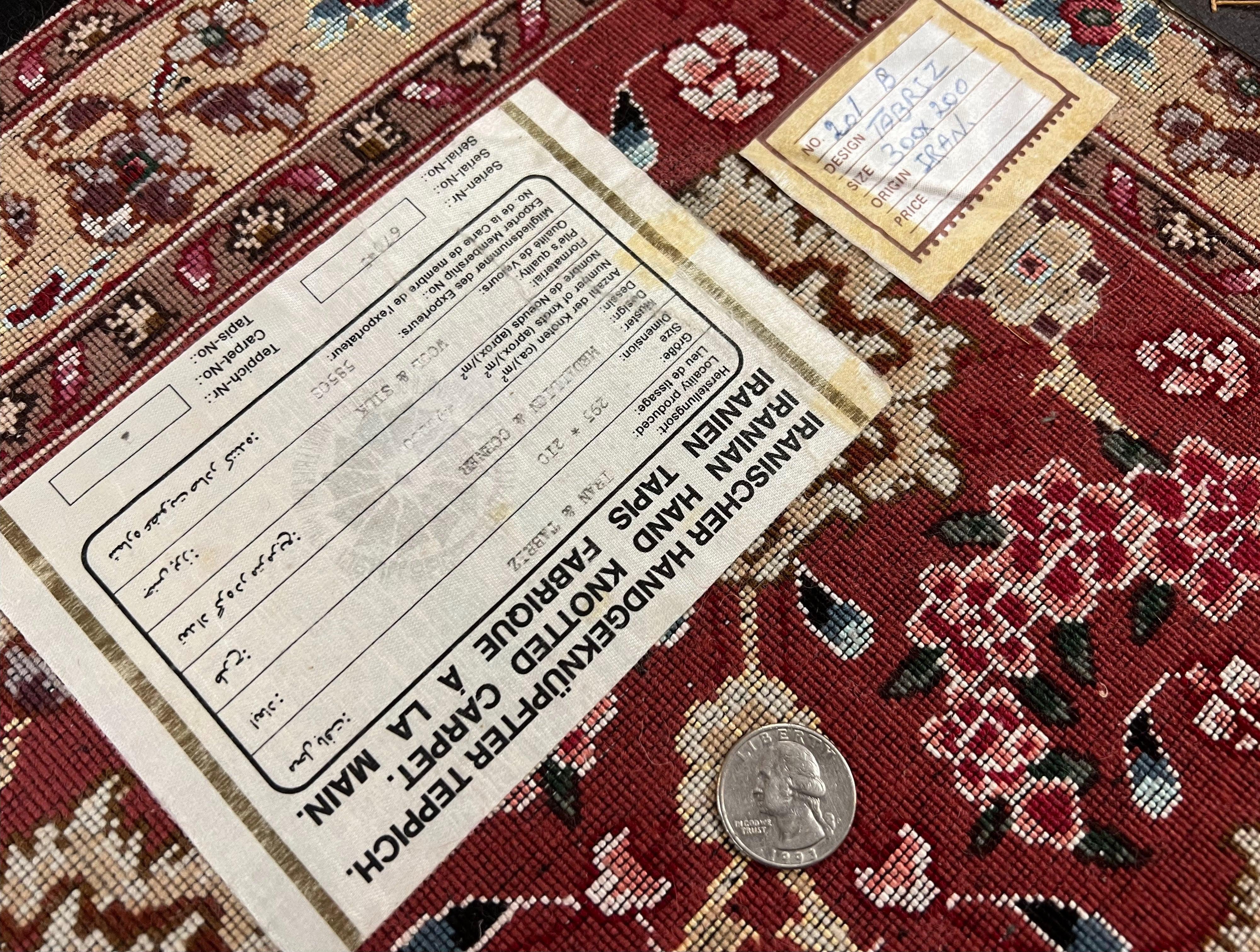 Marvelous Persian Tabriz Rug 7x10 ft, Super Fine 50 Raj, 300+ KPSI, Black and Rust Red, Floral Medallion Handmade Wool Oriental Carpet, Top Quality - Image 9
