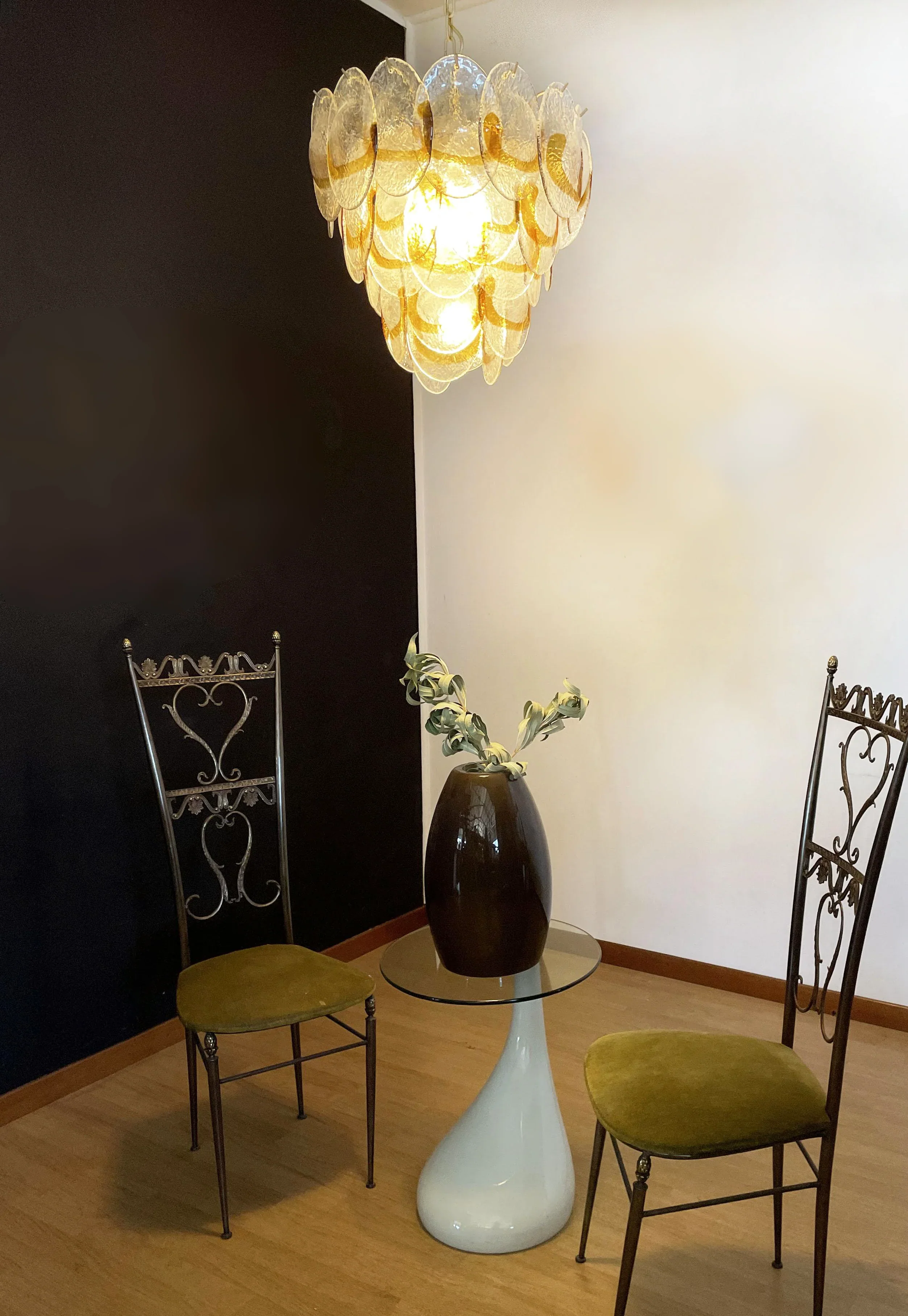 Mazzega Murano Transparent Amber Glasses Chandelier - Image 3