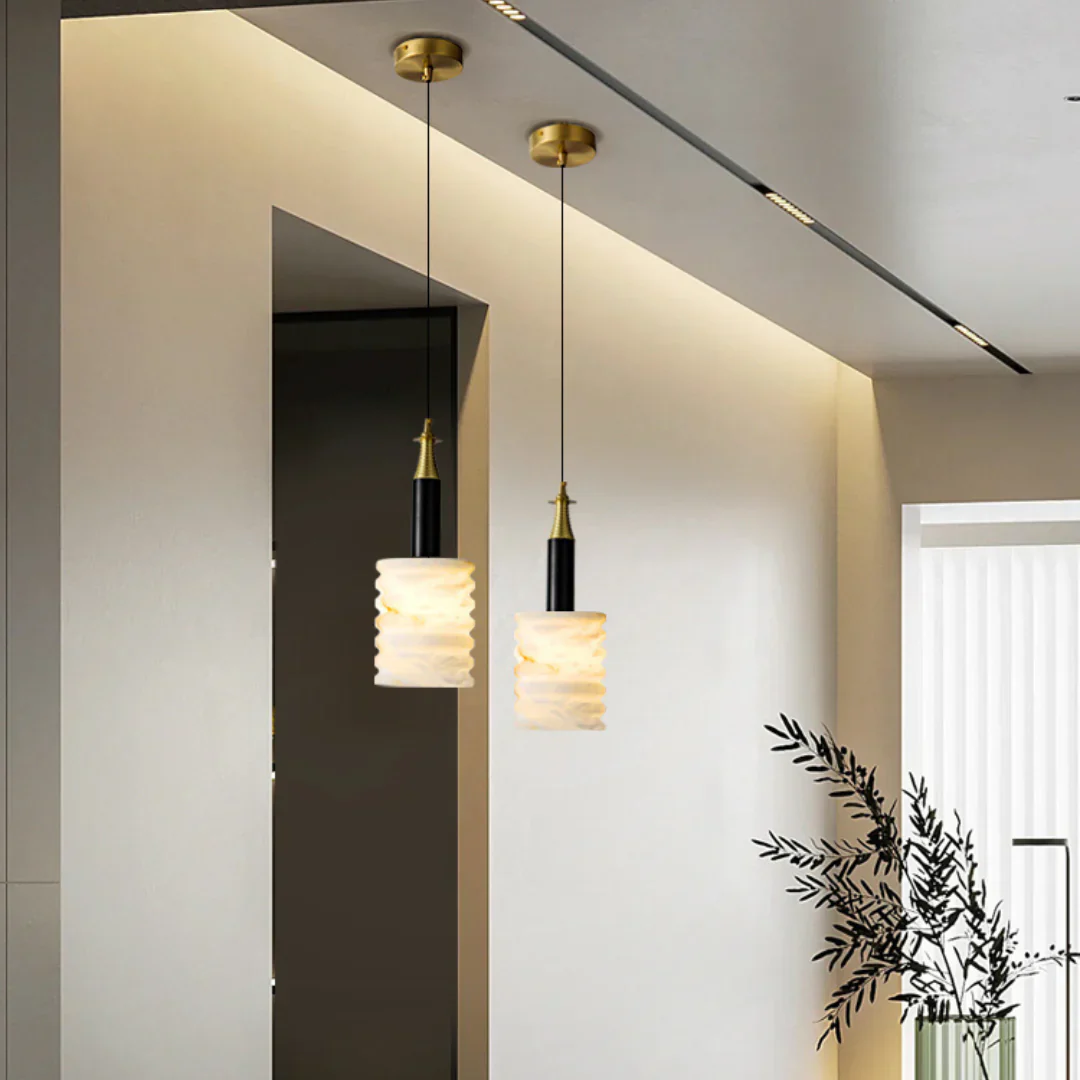 Modern Cylindrical Alabaster Pendant Lamp - Image 12