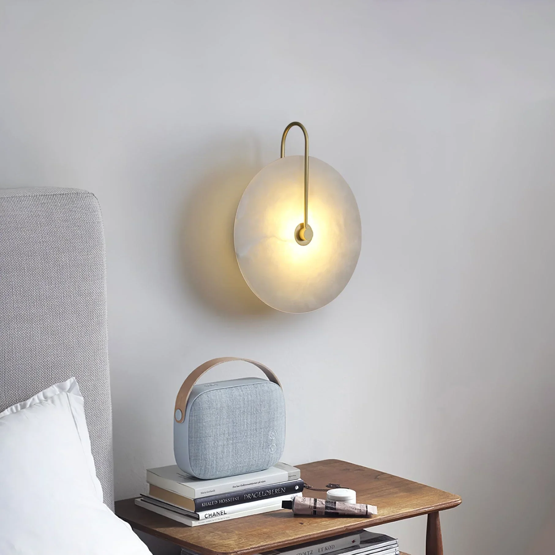 Modern Round White Alabaster Wall Sconce - Image 10