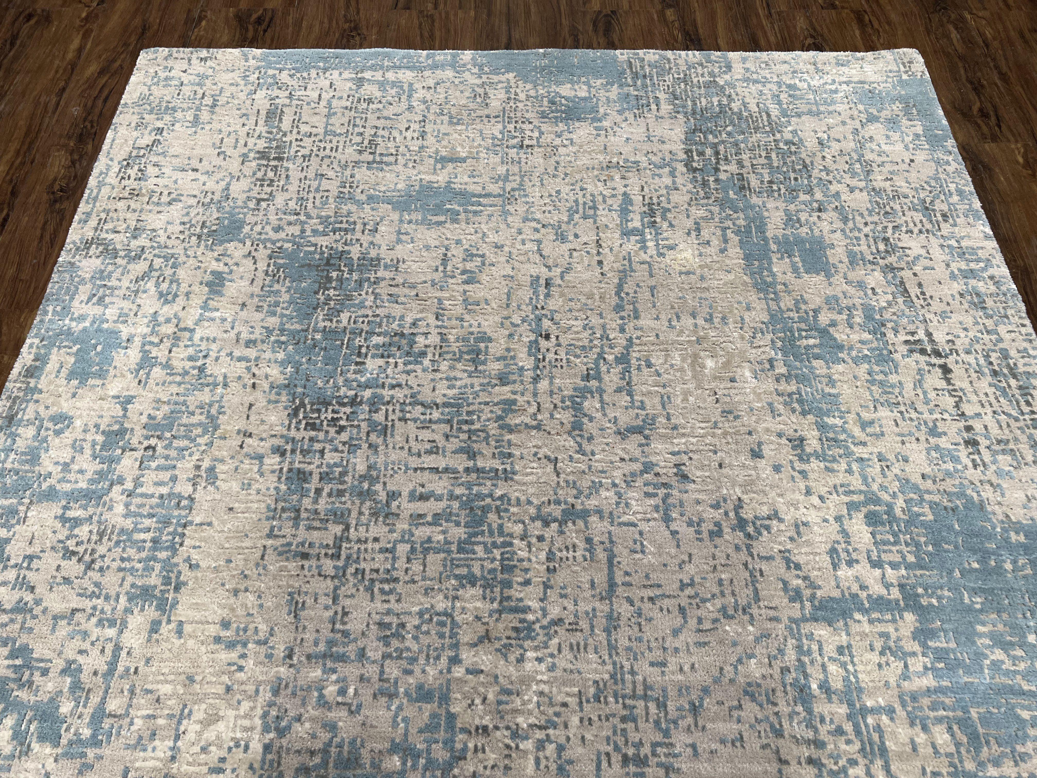 Modern Tibetan Rug 5x8 ft Light Blue and Gray Carpet, Contemporary Wool Rug, Handmade Nepali Rug, Raised Pattern, Tibet Area Rug, Nepal Rug - Image 3