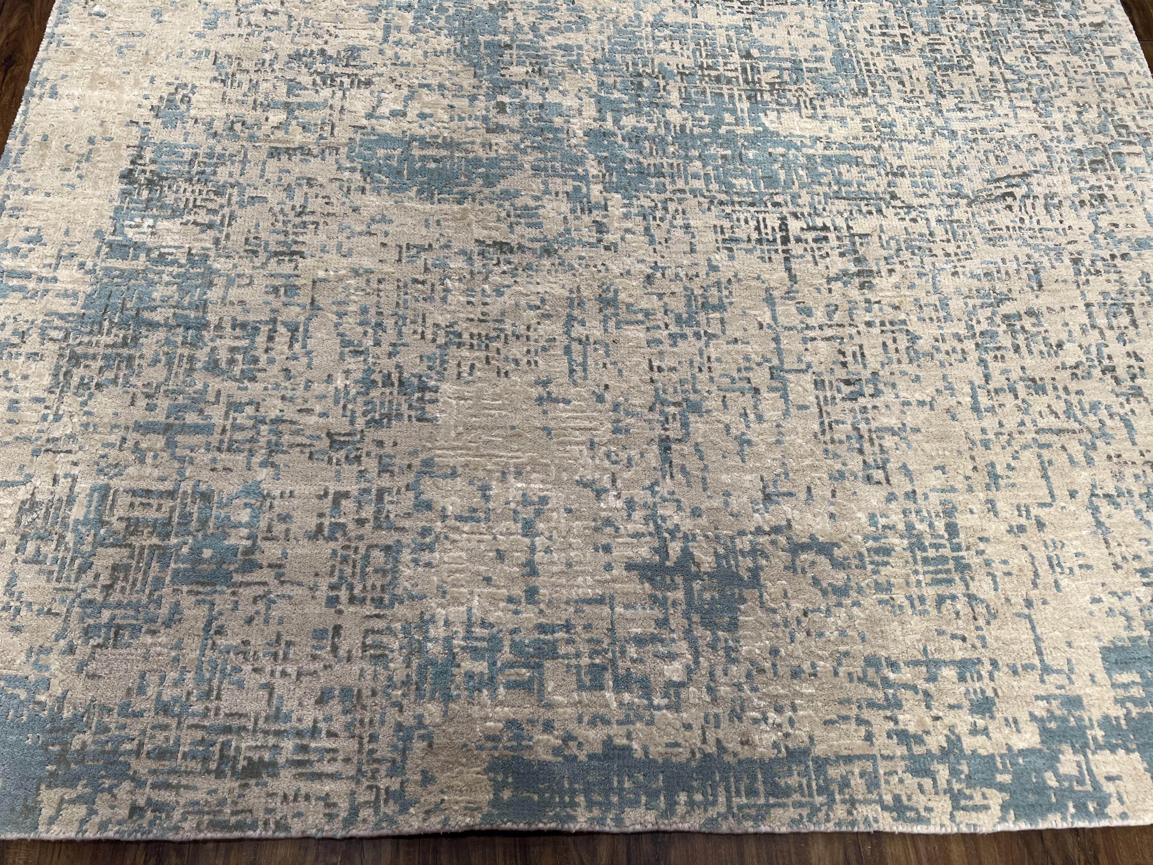 Modern Tibetan Rug 5x8 ft Light Blue and Gray Carpet, Contemporary Wool Rug, Handmade Nepali Rug, Raised Pattern, Tibet Area Rug, Nepal Rug - Image 5