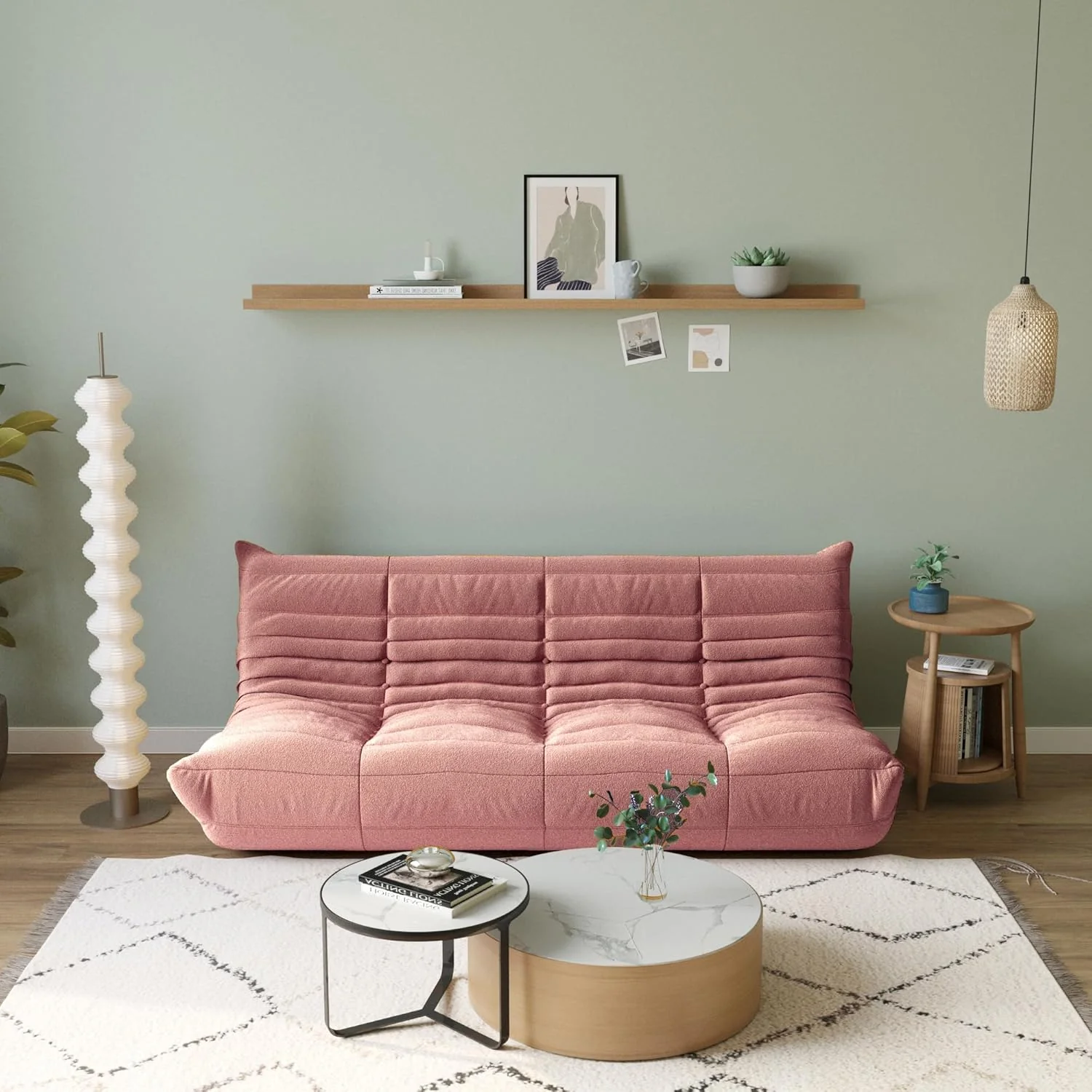 Muku Bouclé Chair - Pink - 3 Seater