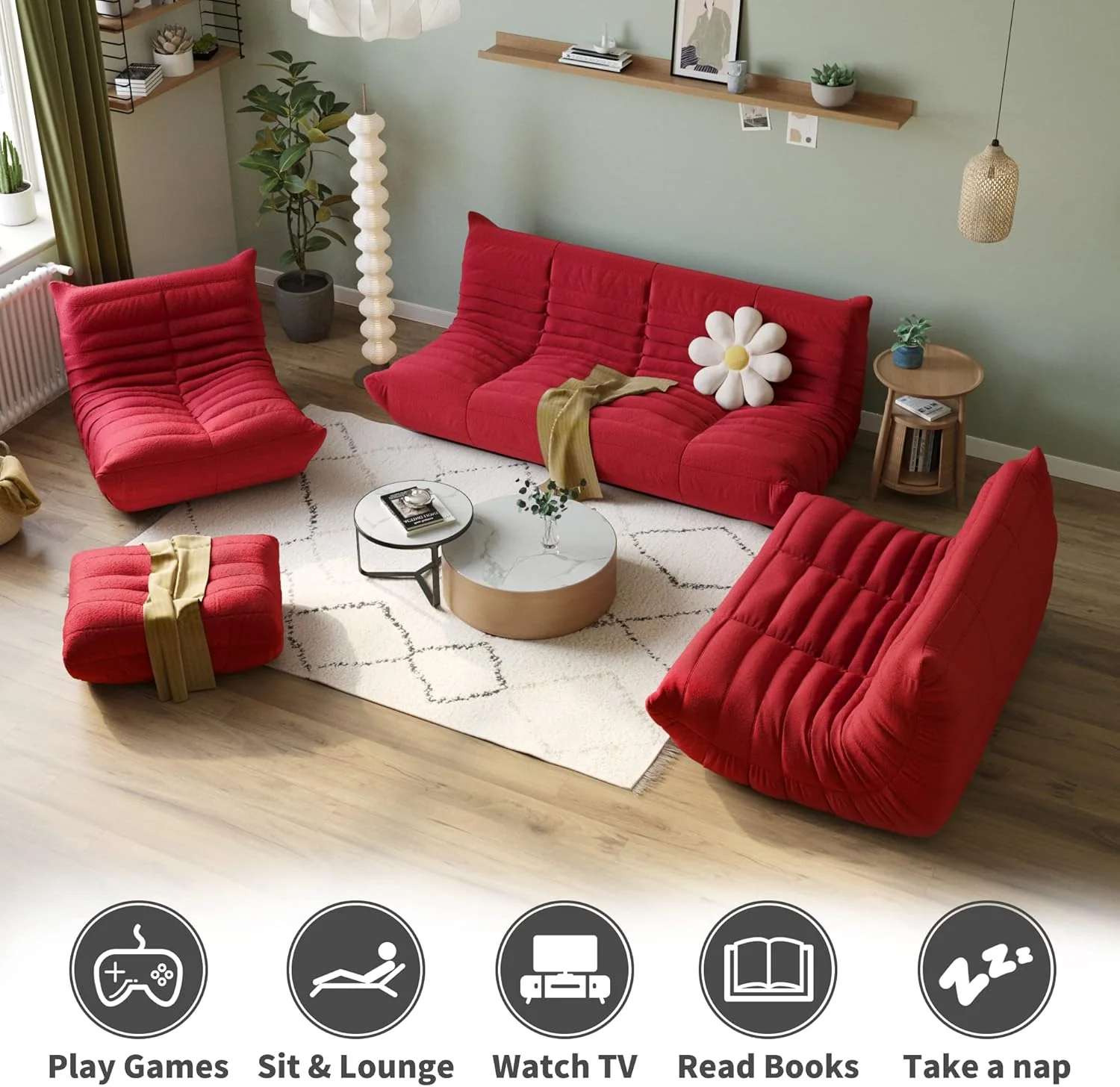 Muku Bouclé Chair - Red - 2 Seater - Image 5