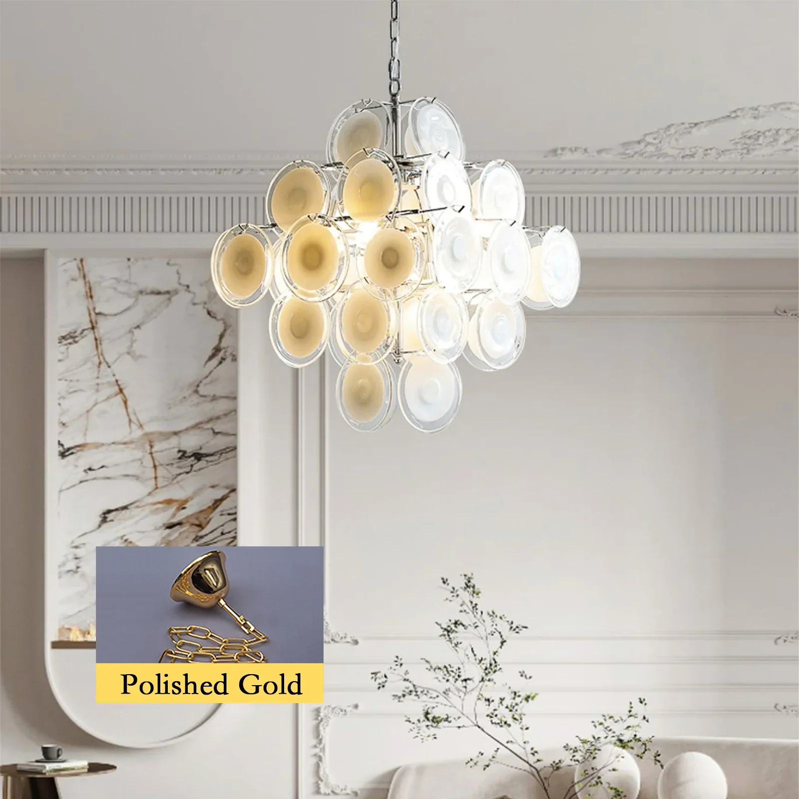 Murano Disc White Clear Glass Chandelier - Image 14