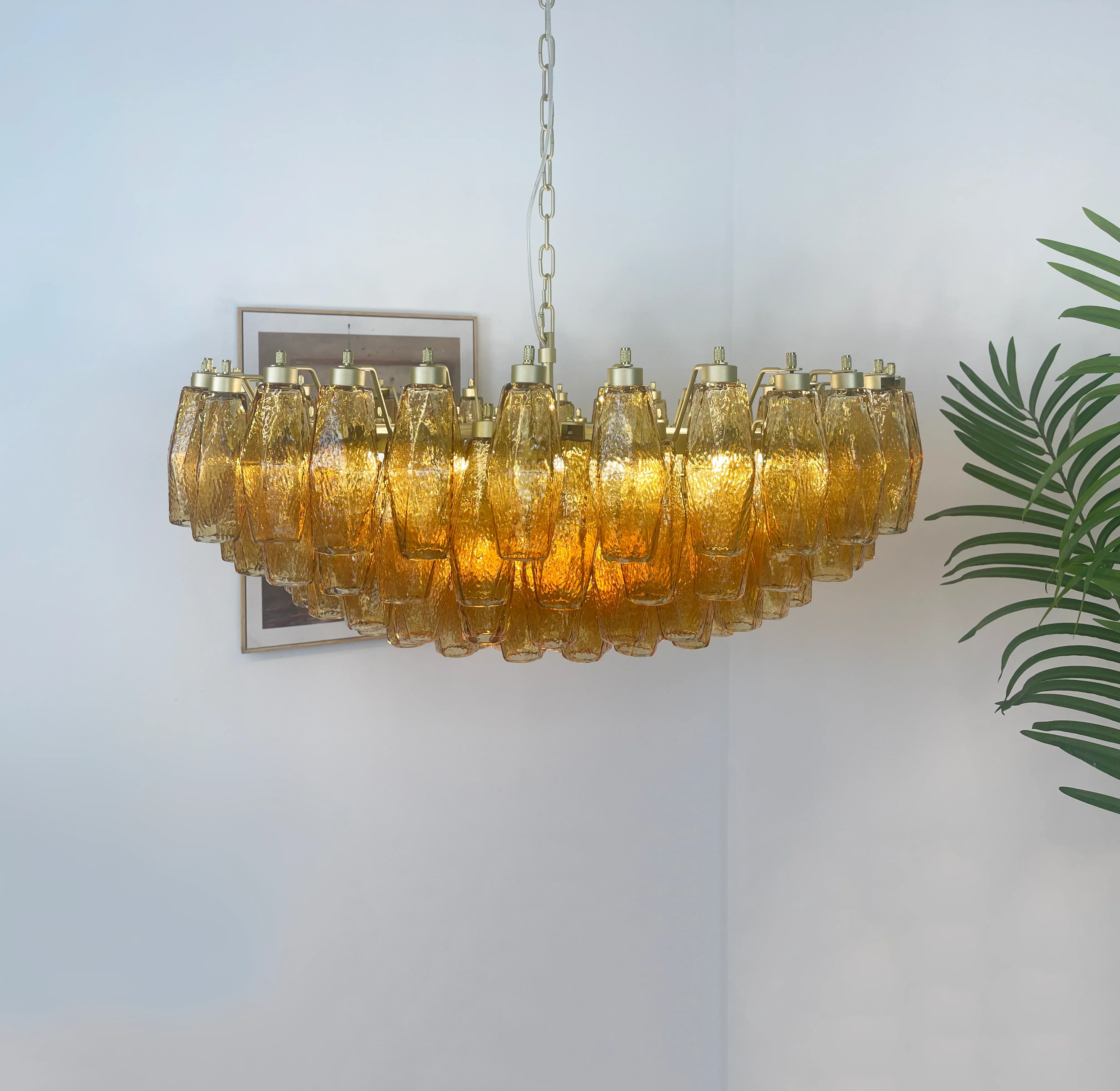 Murano Faceted Amber Glass Chandelier - Image 3