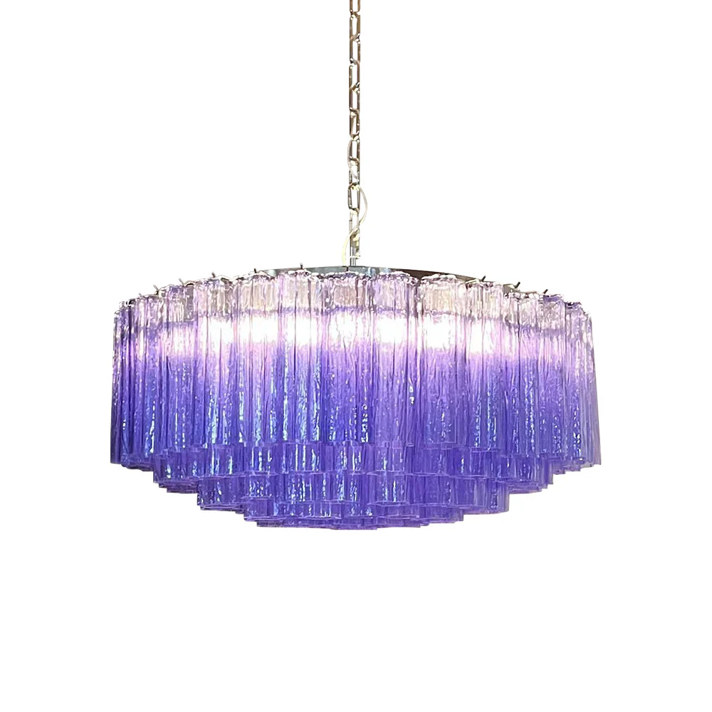Murano Large Amethyst Glass Tube Chandelier - Image 20