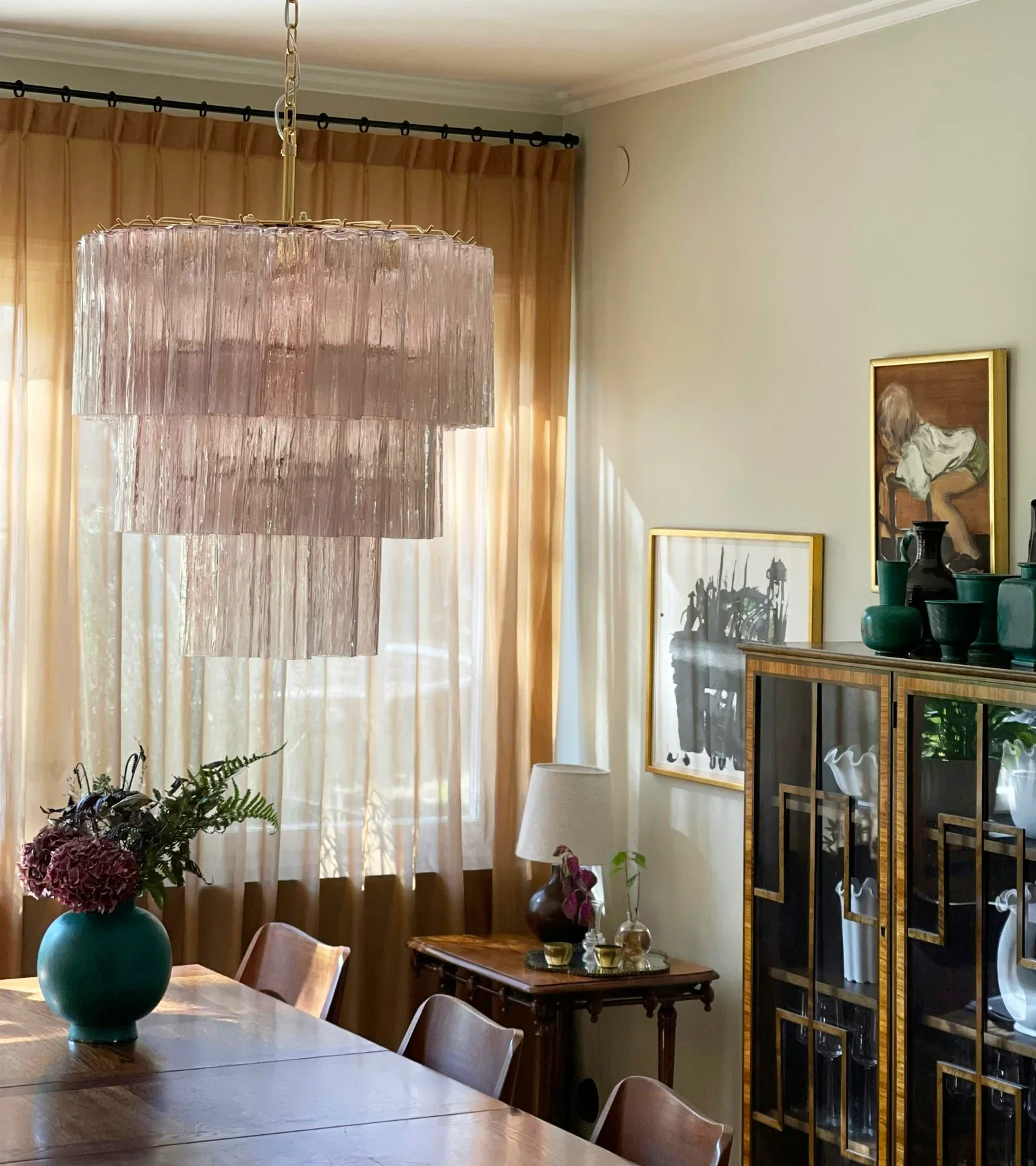Murano Pink Glass Tube Chandelier - Image 11
