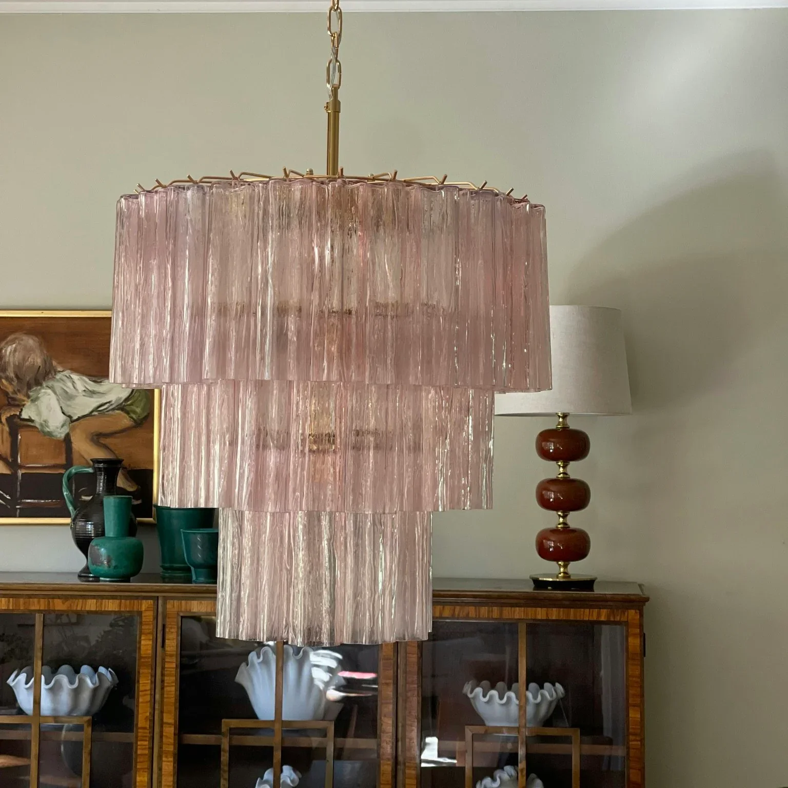 Murano Pink Glass Tube Chandelier - Image 12