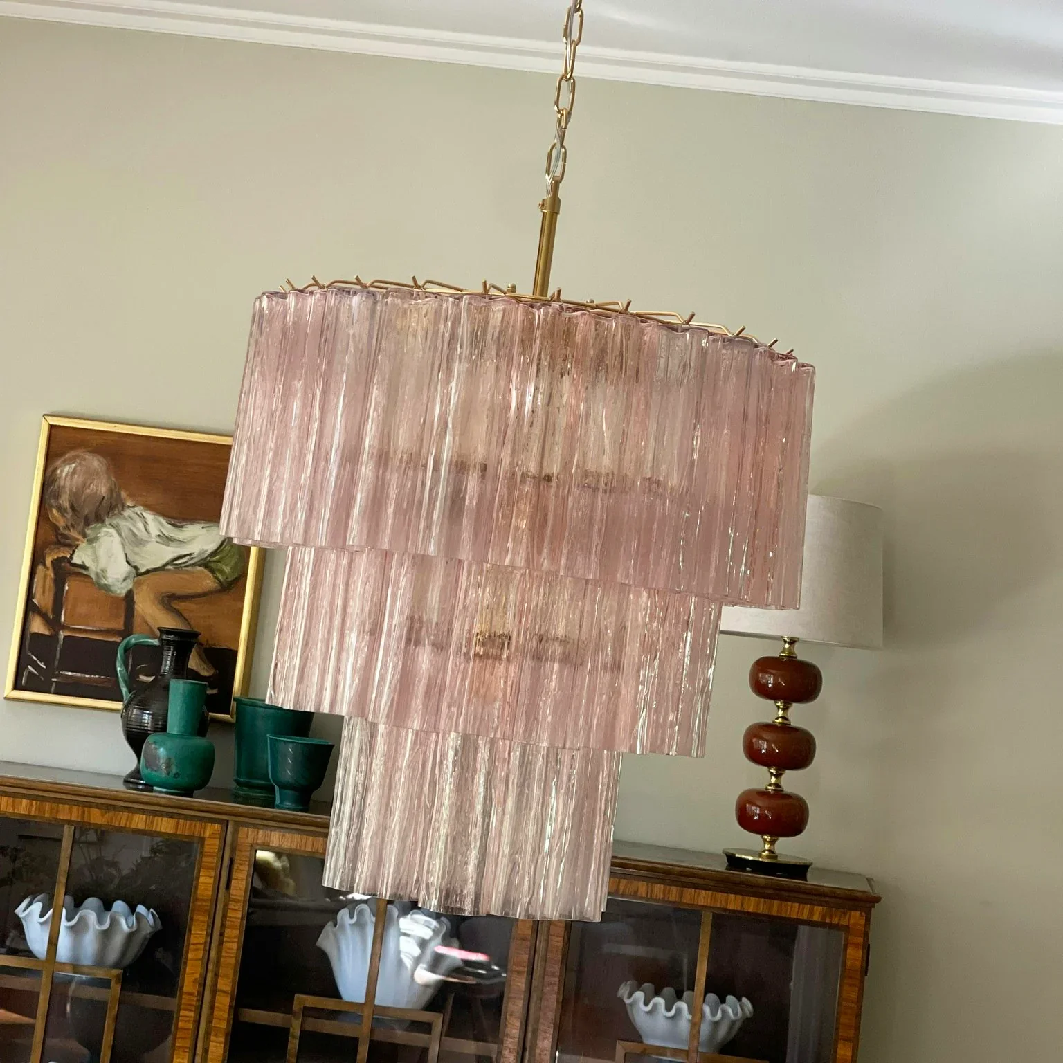 Murano Pink Glass Tube Chandelier - Image 13