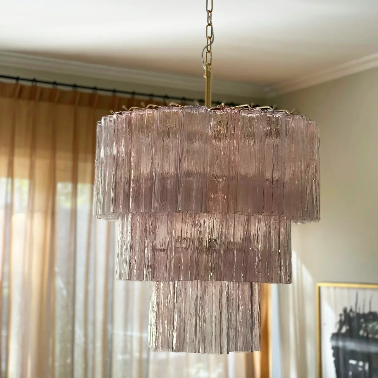 Murano Pink Glass Tube Chandelier - Image 14