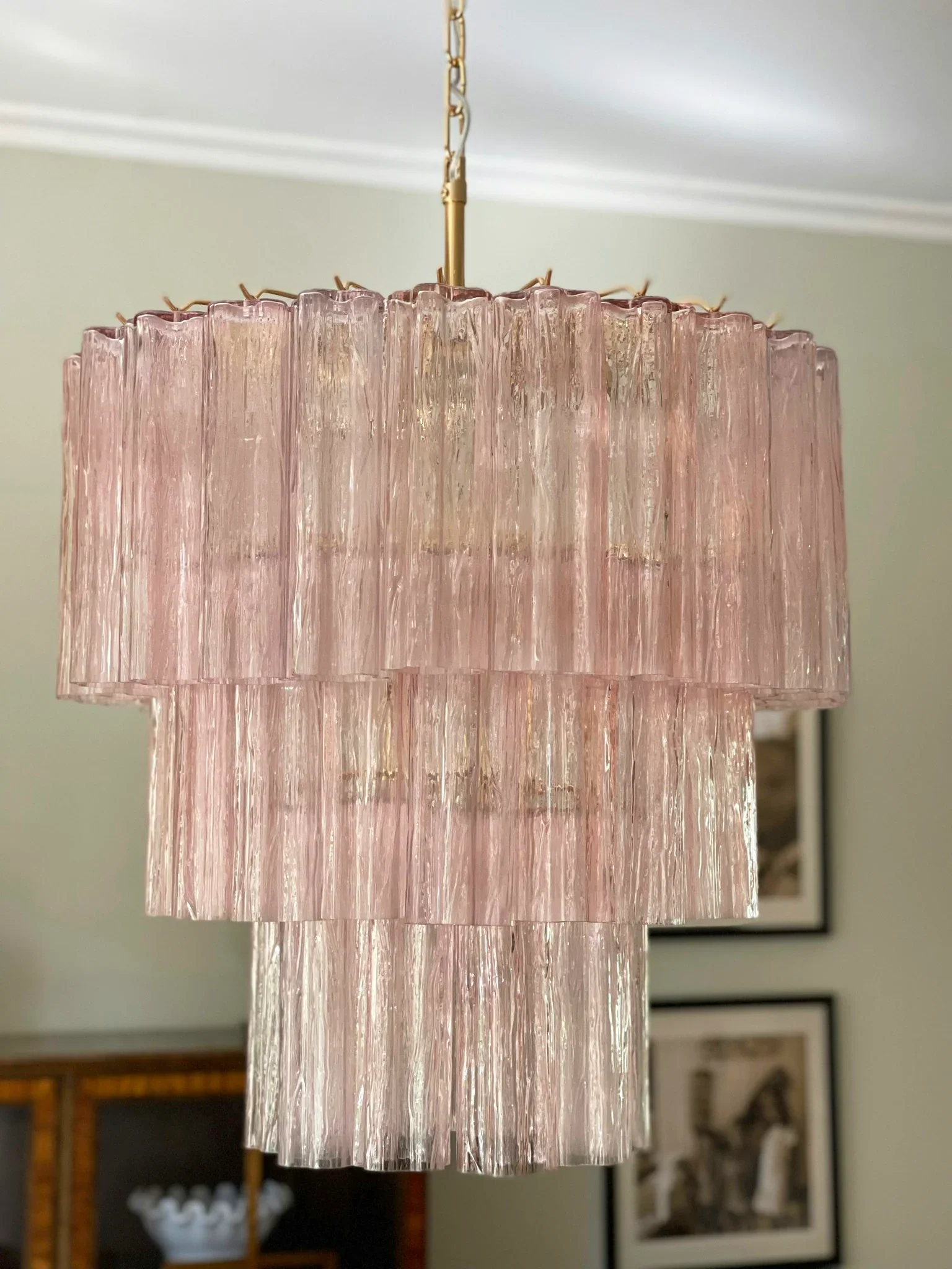 Murano Pink Glass Tube Chandelier - Image 15