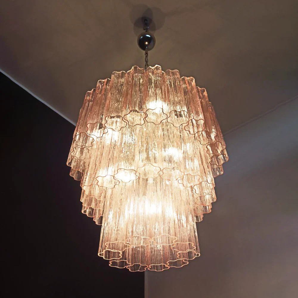 Murano Pink Glass Tube Chandelier - Image 18