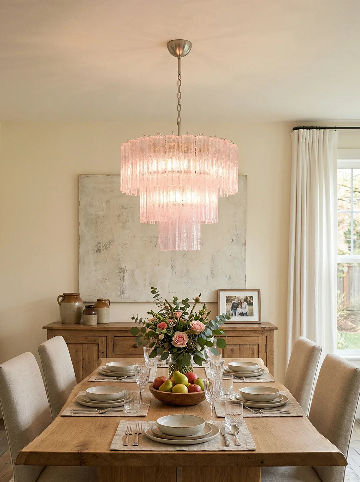 Murano Pink Glass Tube Chandelier - Image 2