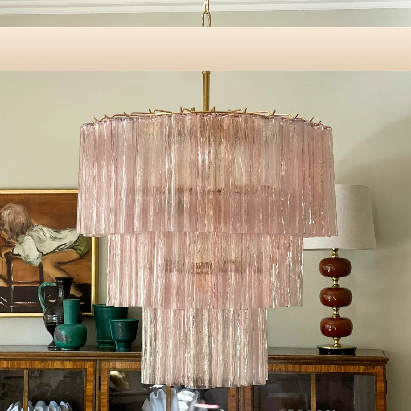 Murano Pink Glass Tube Chandelier - Image 20