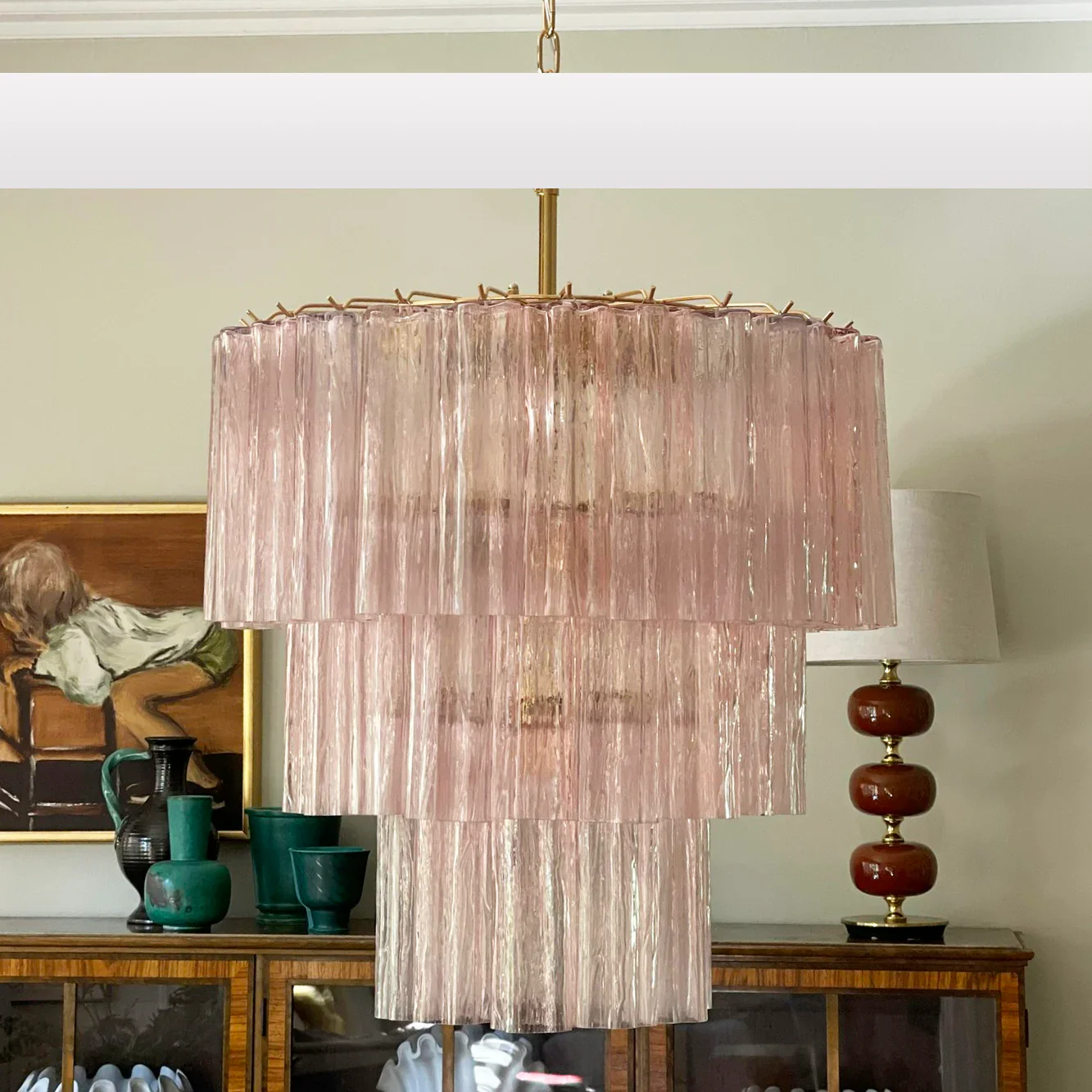 Murano Pink Glass Tube Chandelier - Image 21