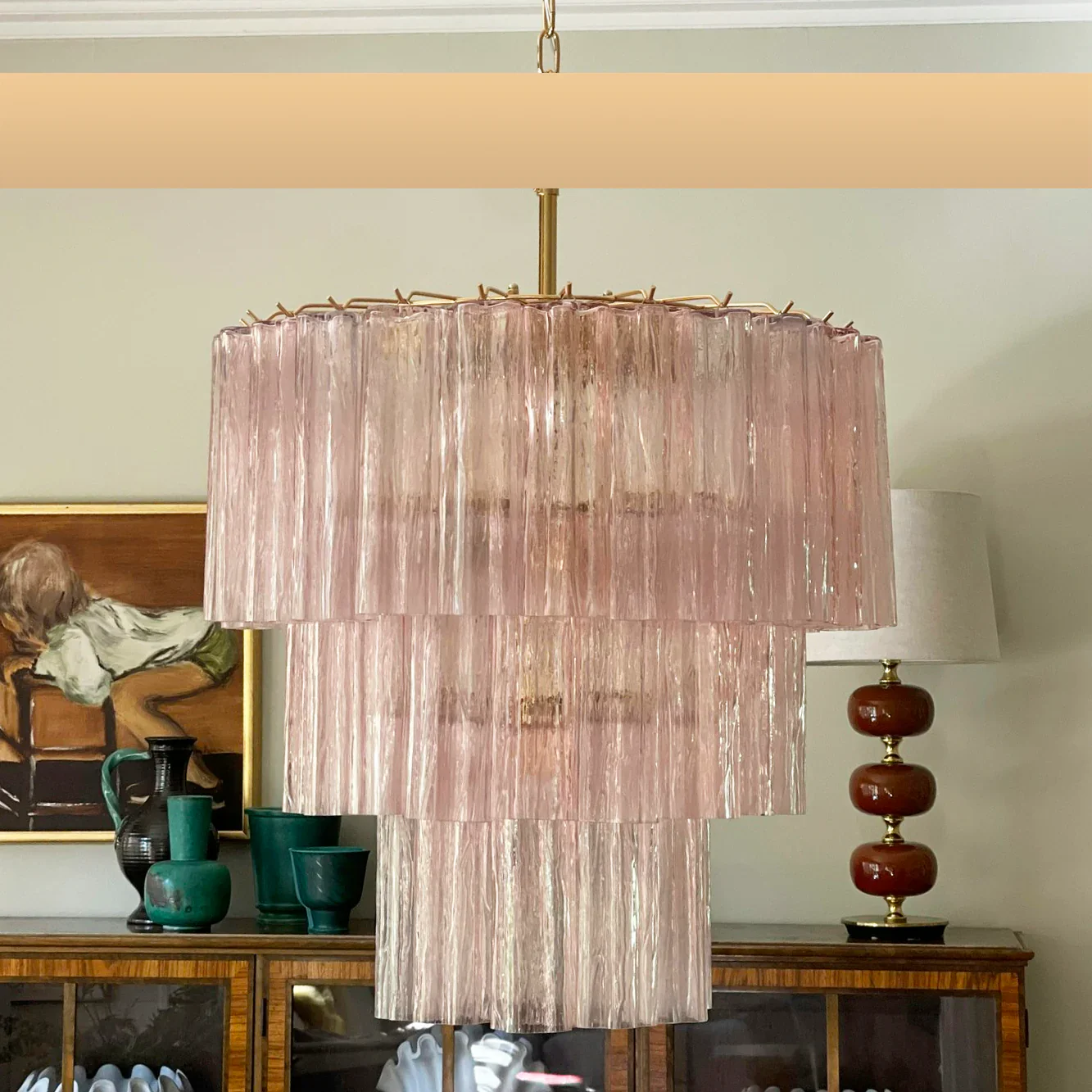 Murano Pink Glass Tube Chandelier - Image 22