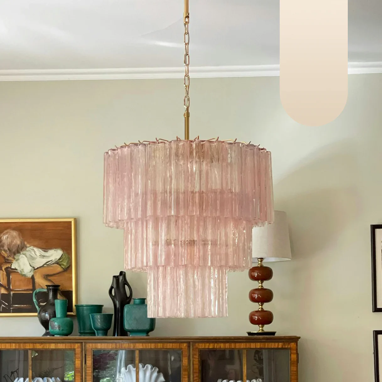 Murano Pink Glass Tube Chandelier - Image 25